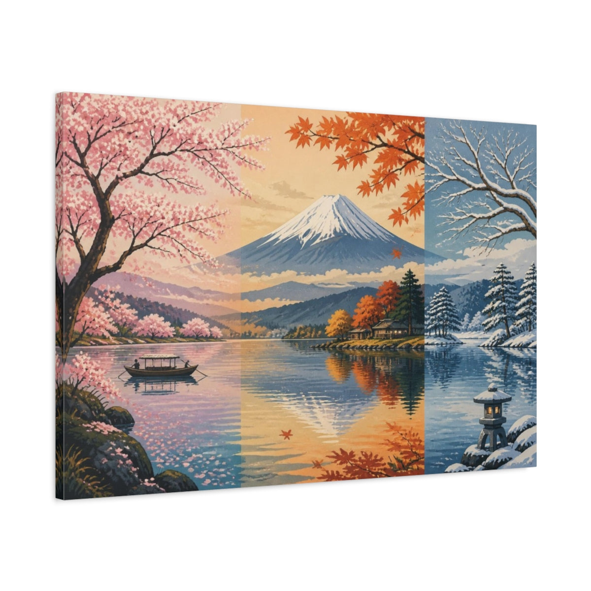 Main Mockup. Japanese Fuji Three Seasons shown as canvas print