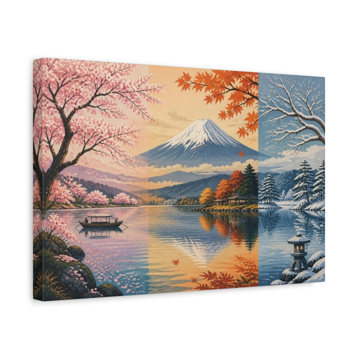 Side Mockup 4. Japanese Fuji Three Seasons shown as canvas print