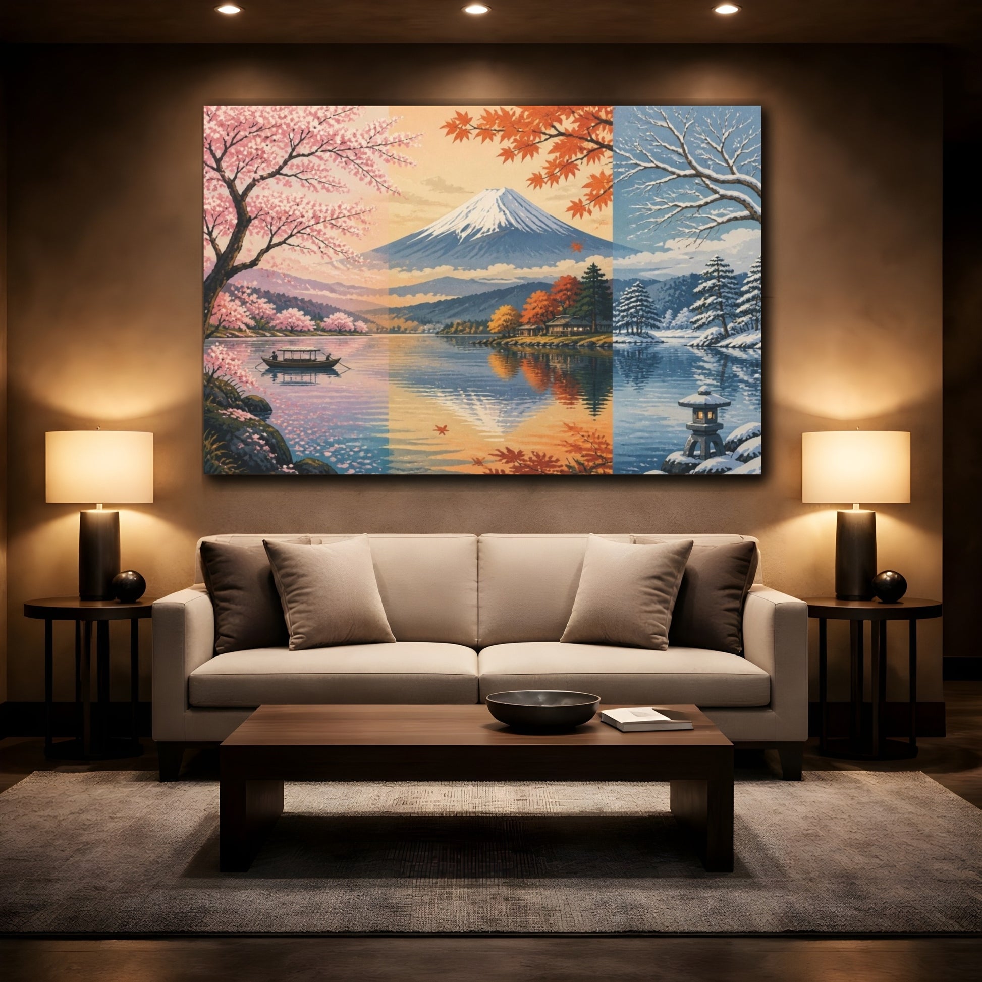 Mockup 2. Japanese Fuji Three Seasons shown as canvas print
