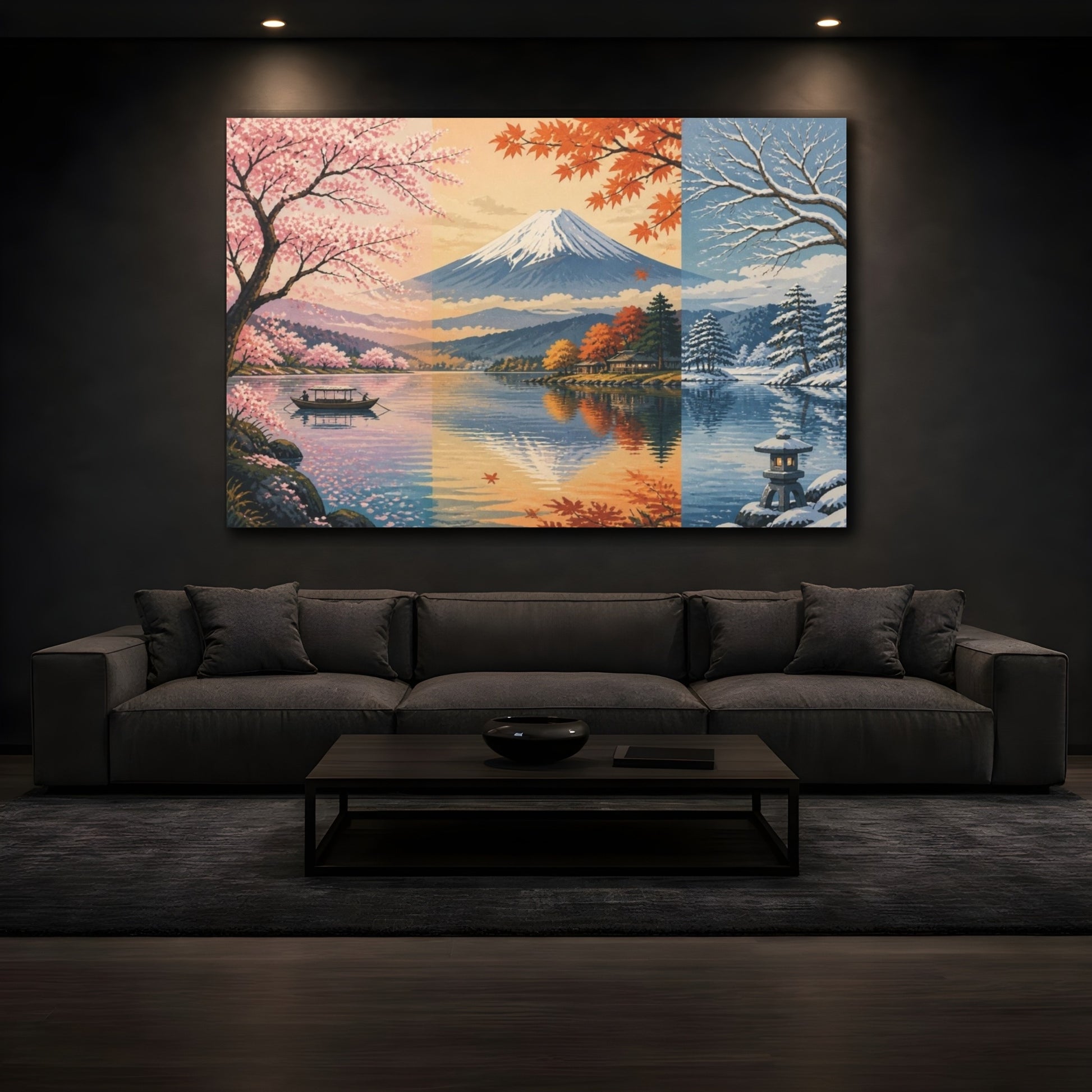 Mockup 3. Japanese Fuji Three Seasons shown as canvas print