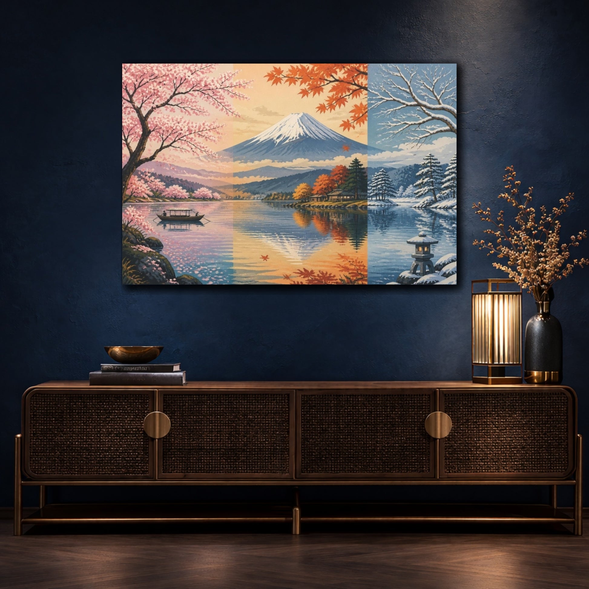 Mockup 4. Japanese Fuji Three Seasons shown as canvas print
