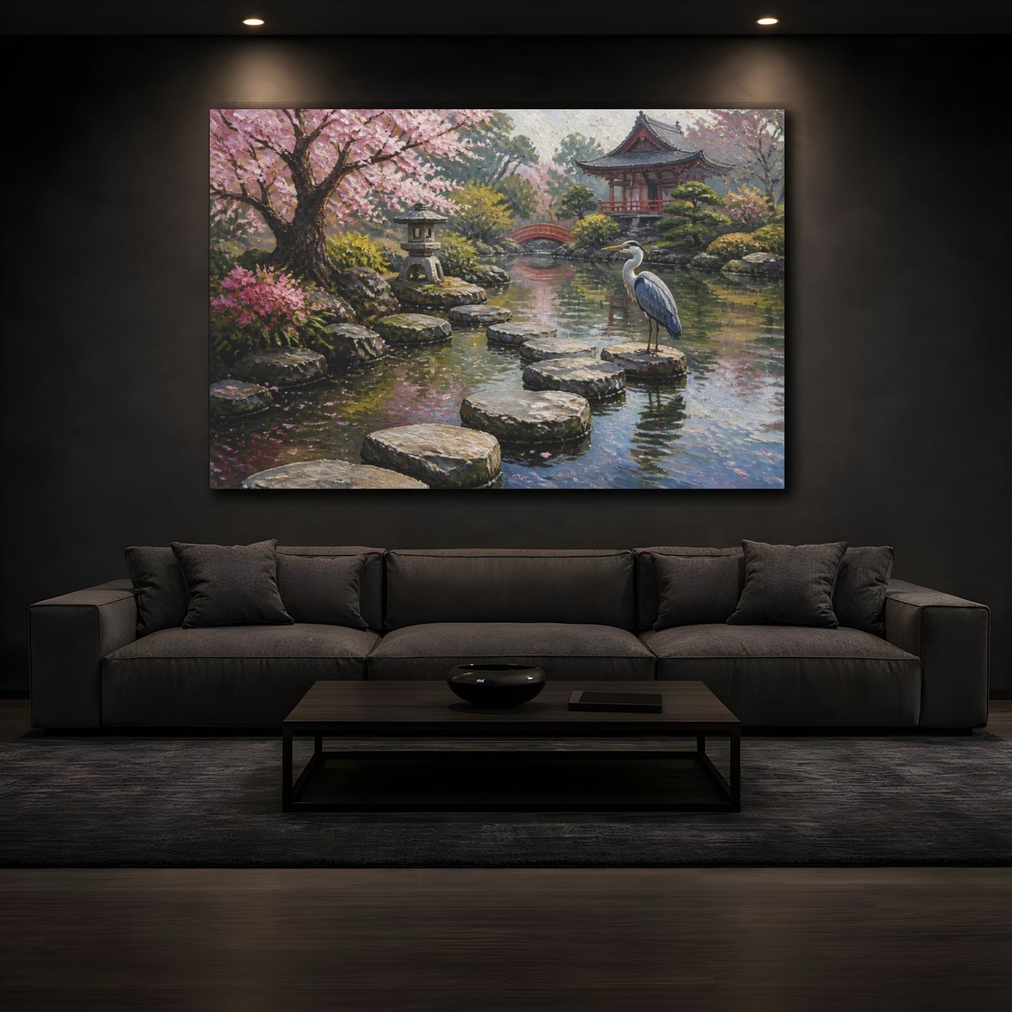Mockup 3. Japanese Garden Heron shown as canvas print