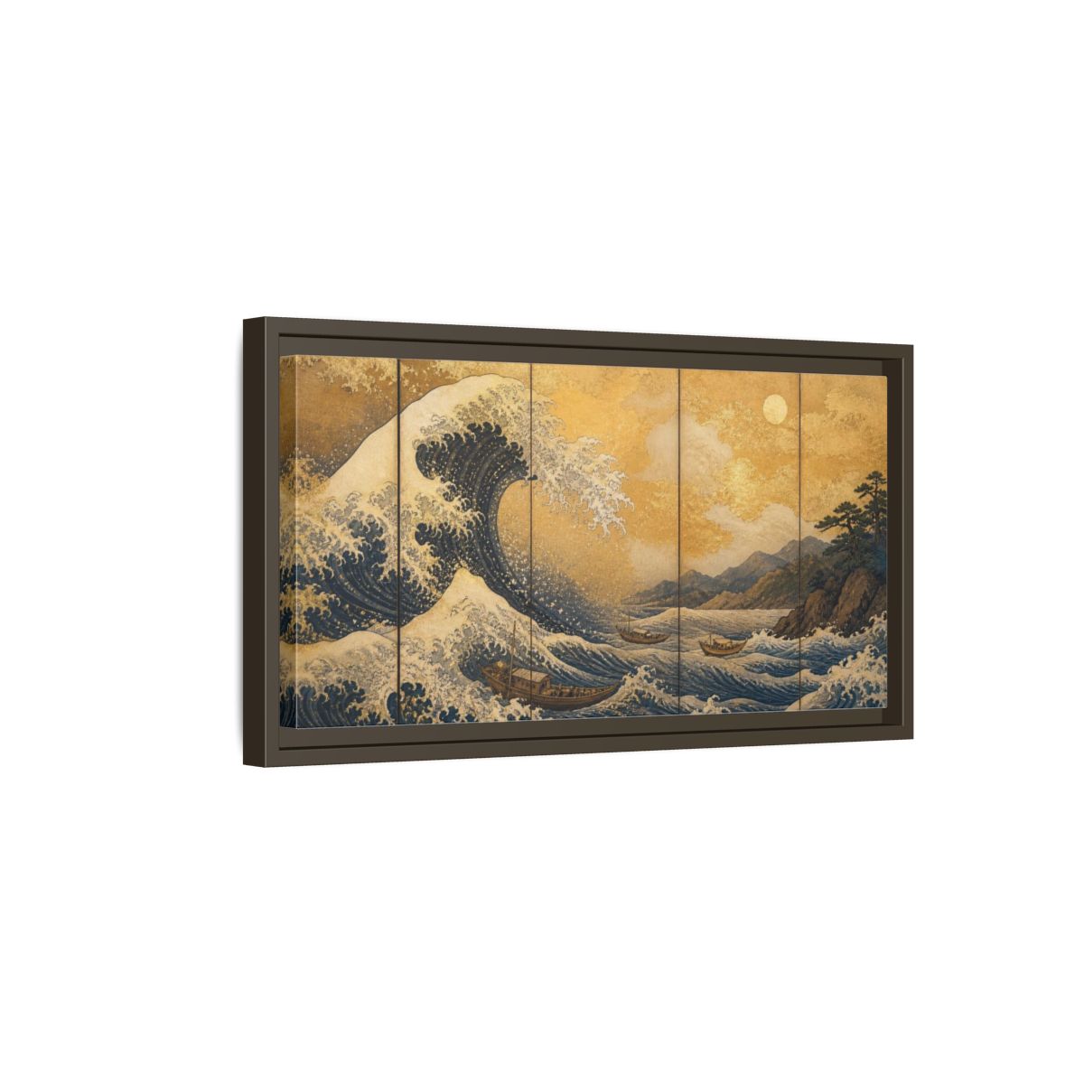 Side Mockup 7. Japanese Great Wave shown as framed canvas print