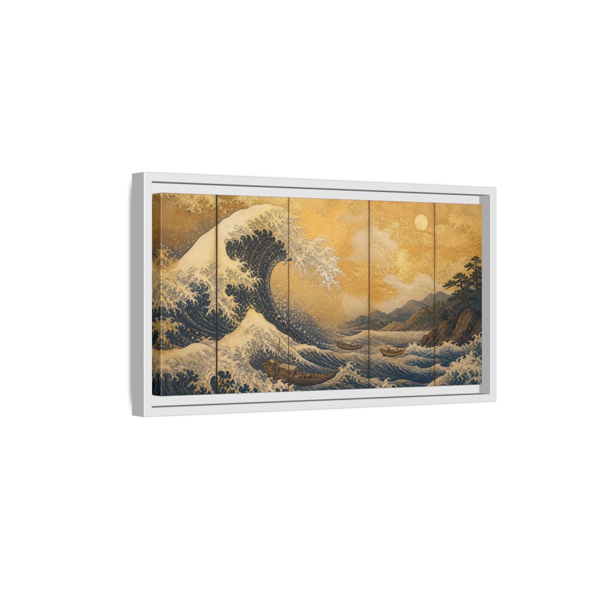 Side Mockup 6. Japanese Great Wave shown as framed canvas print
