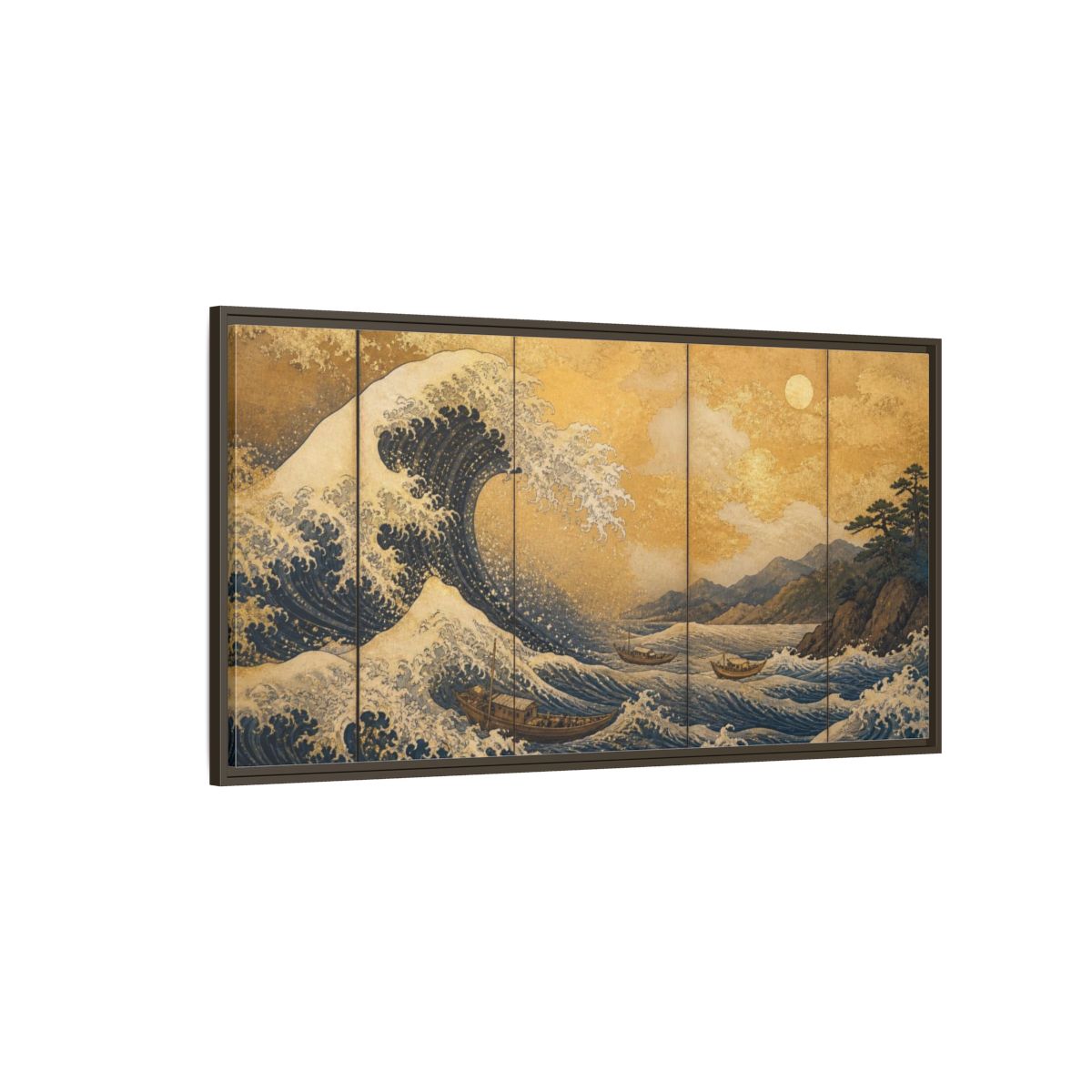 Side Mockup 4. Japanese Great Wave shown as framed canvas print
