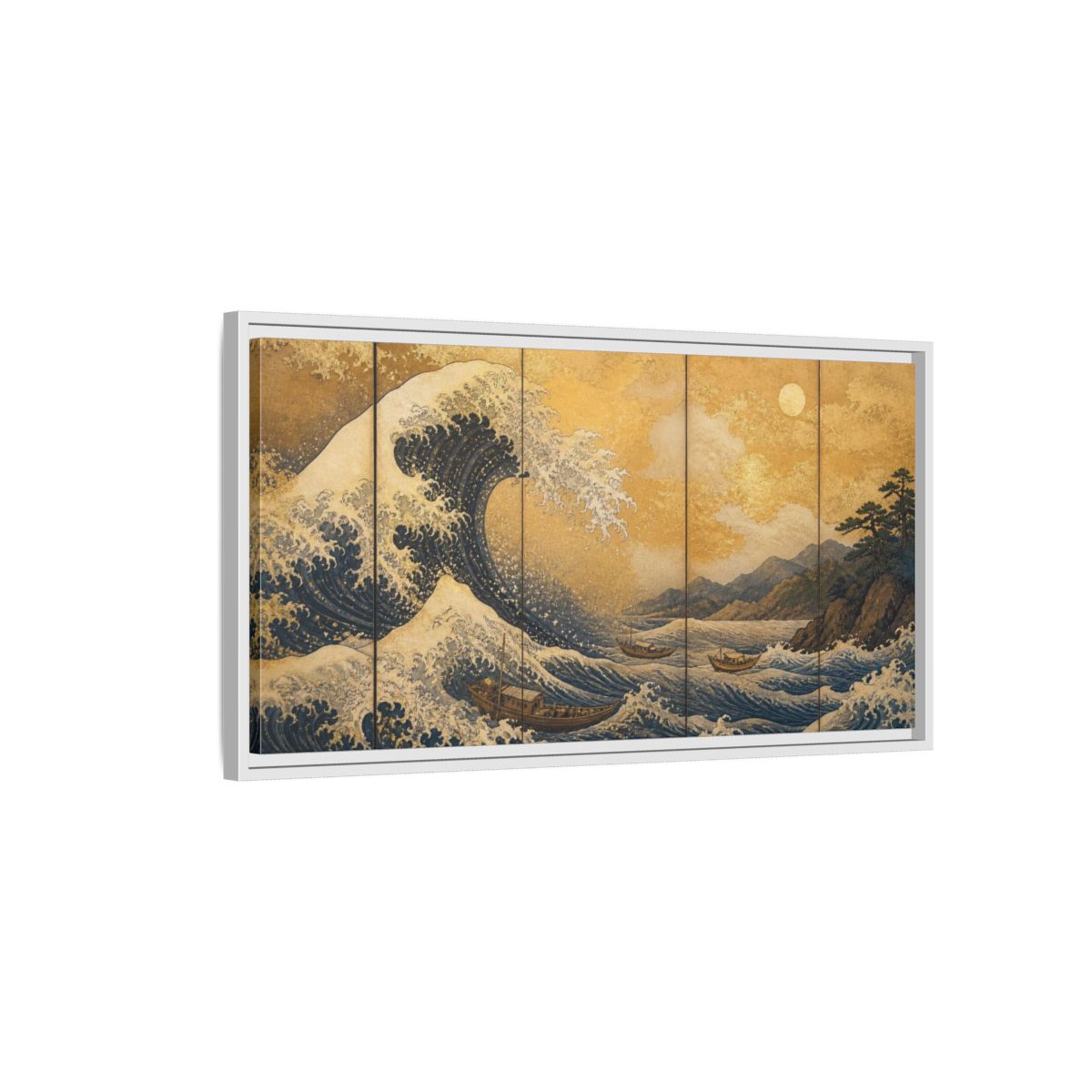 Side Mockup 1. Japanese Great Wave shown as framed canvas print