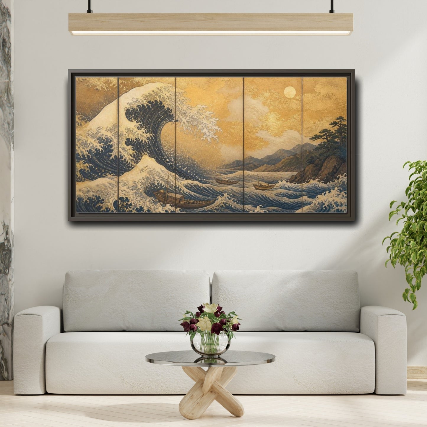 Mockup 2. Japanese Great Wave shown as framed canvas print