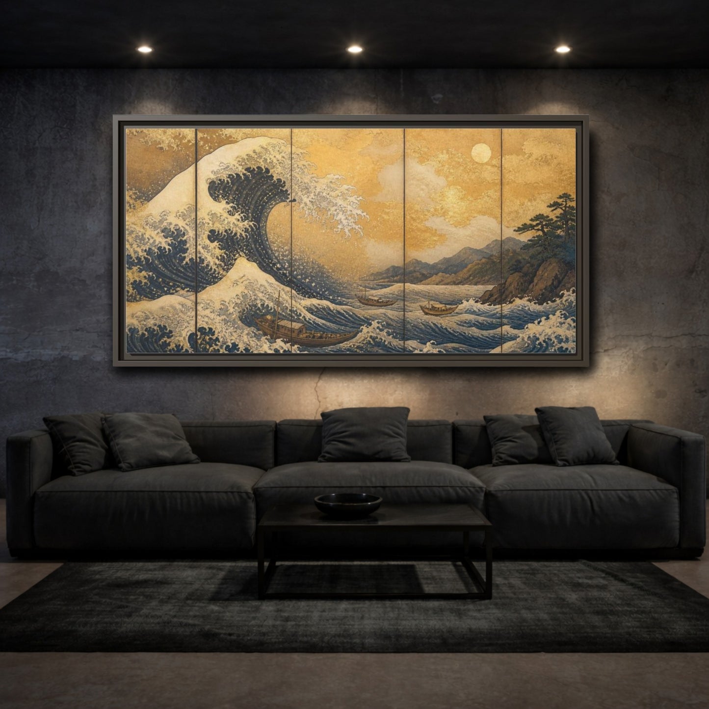 Mockup 3. Japanese Great Wave shown as framed canvas print