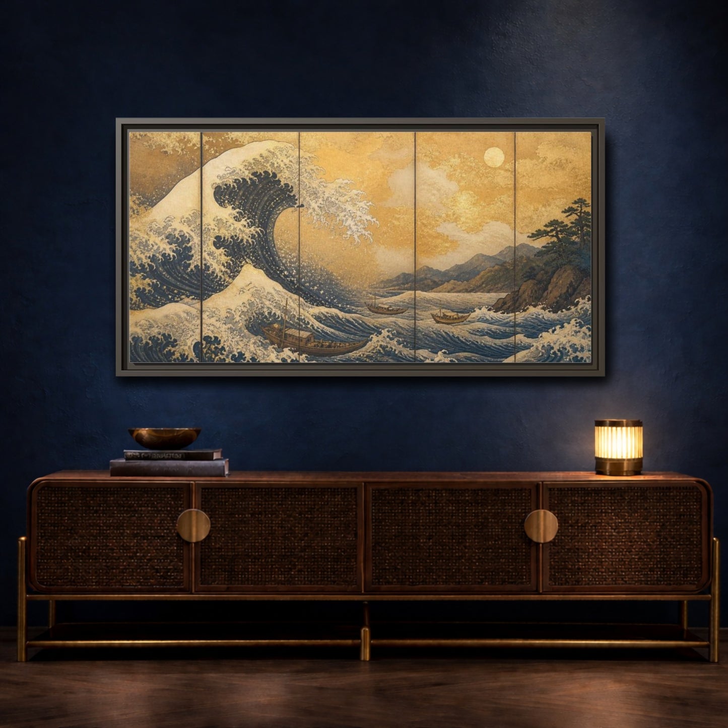 Mockup 4. Japanese Great Wave shown as framed canvas print
