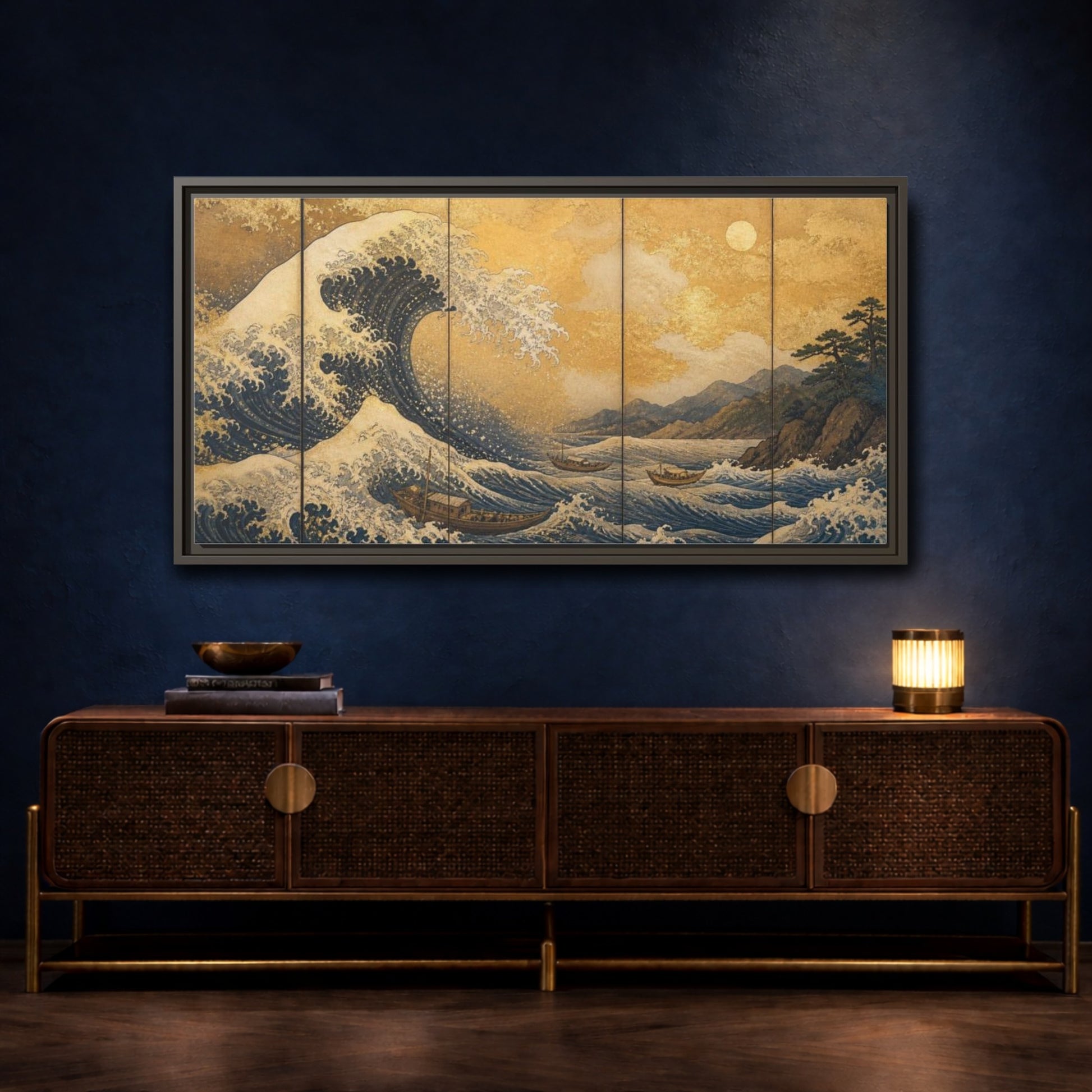 Mockup 4. Japanese Great Wave shown as framed canvas print