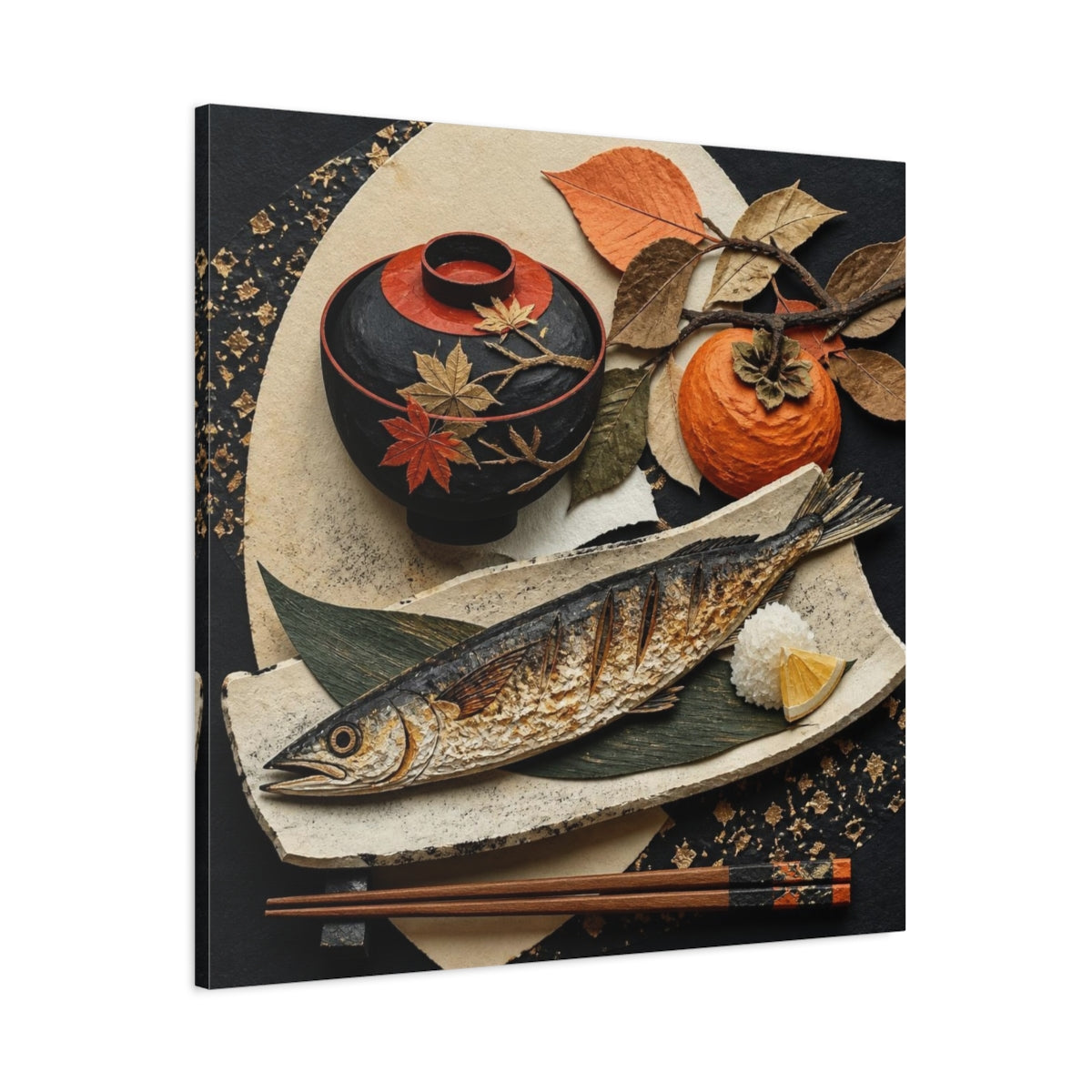 Main Mockup. Japanese Grilled Fish shown as canvas print
