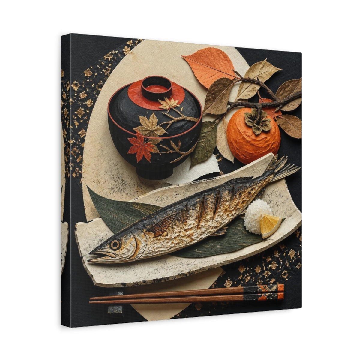 Side Mockup 6. Japanese Grilled Fish shown as canvas print