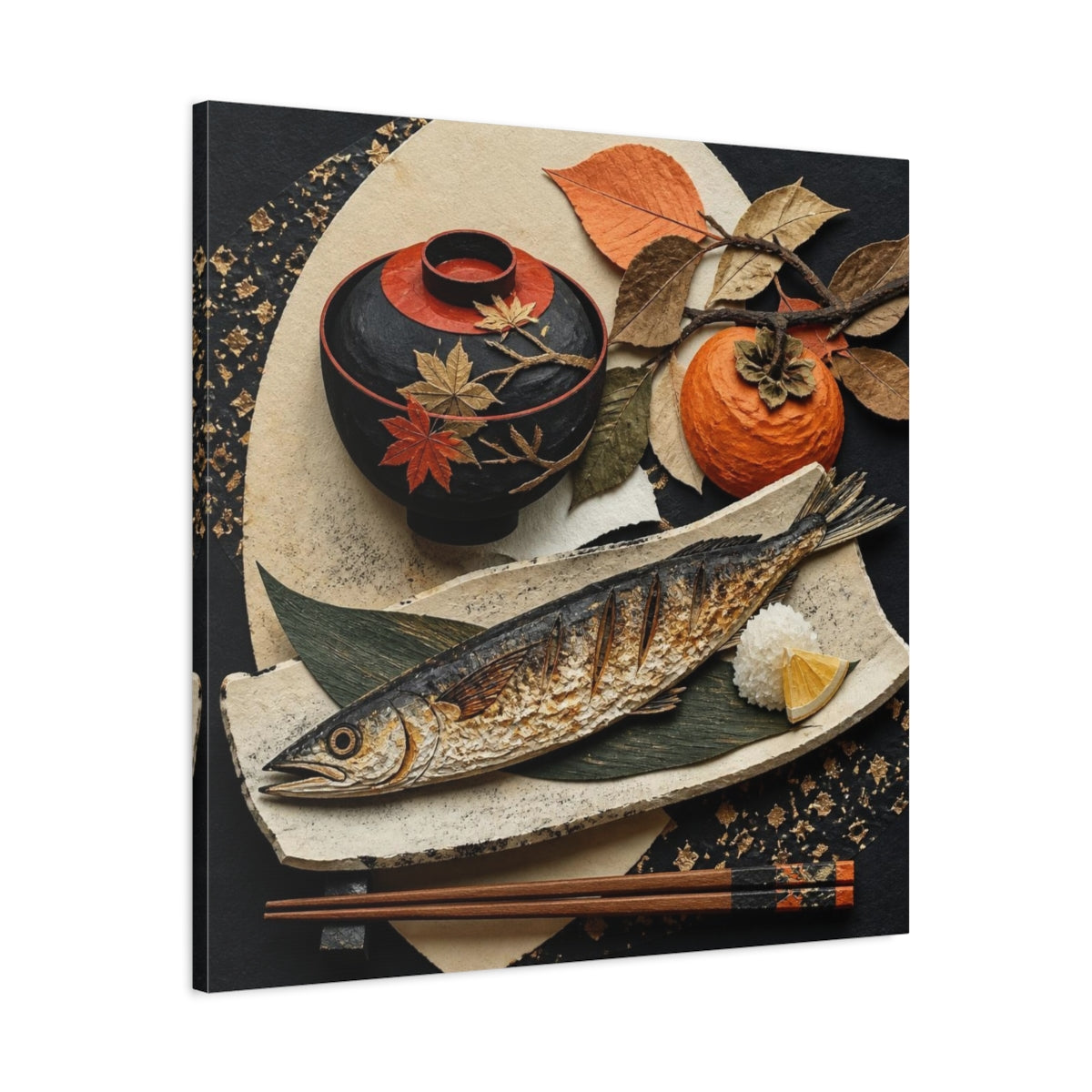Side Mockup 3. Japanese Grilled Fish shown as canvas print