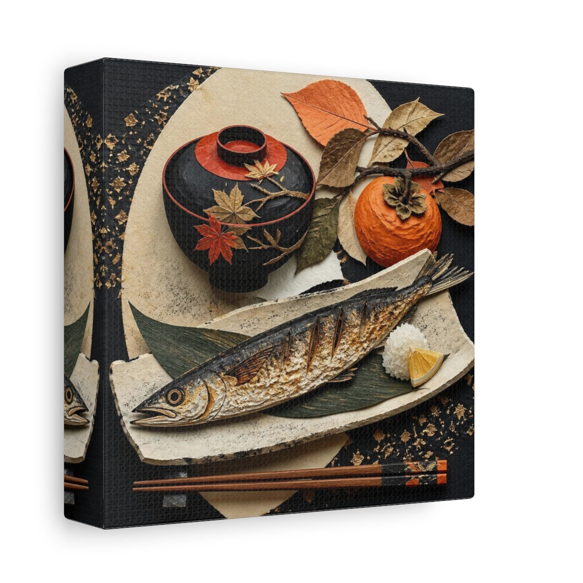 Side Mockup 2. Japanese Grilled Fish shown as canvas print