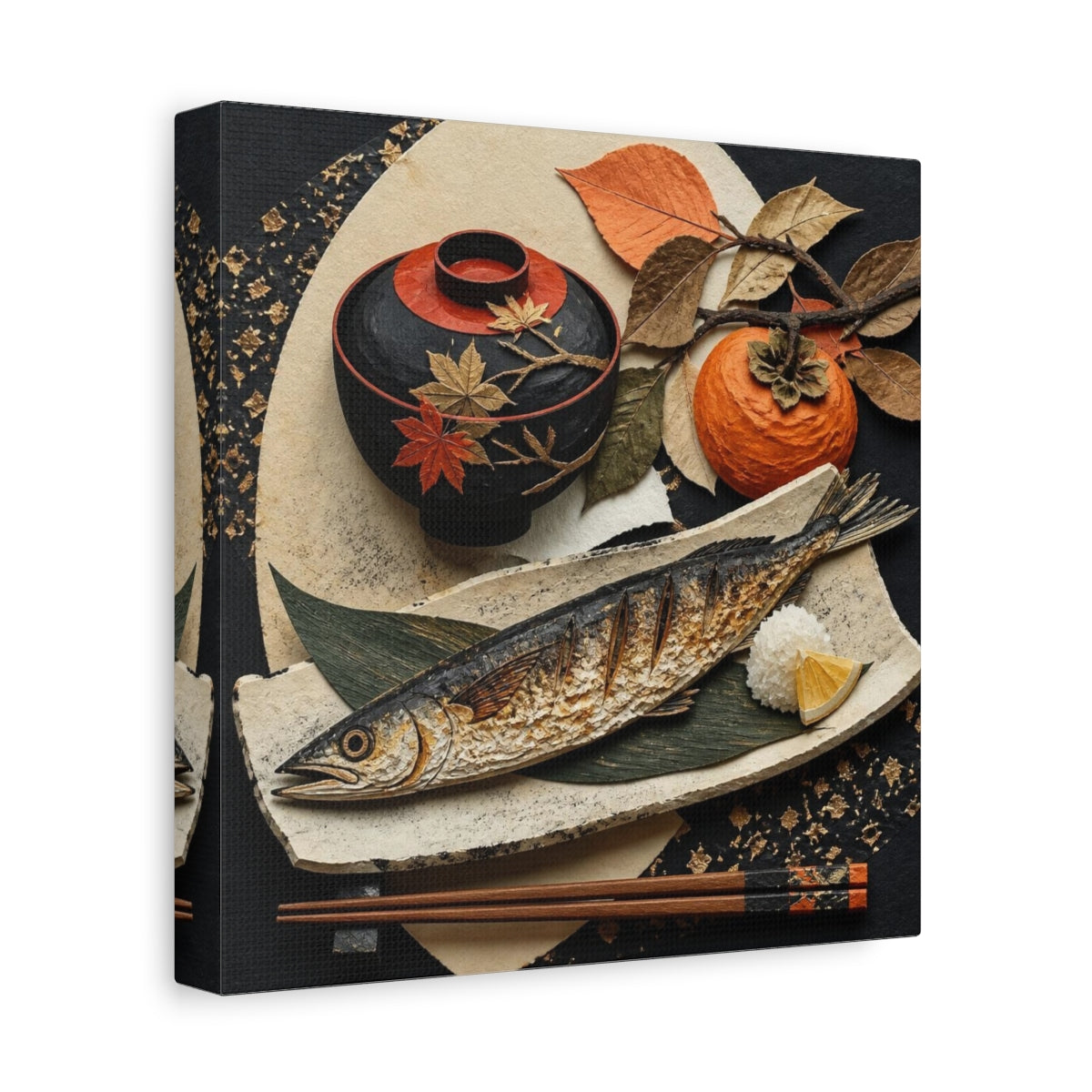 Side Mockup 9. Japanese Grilled Fish shown as canvas print