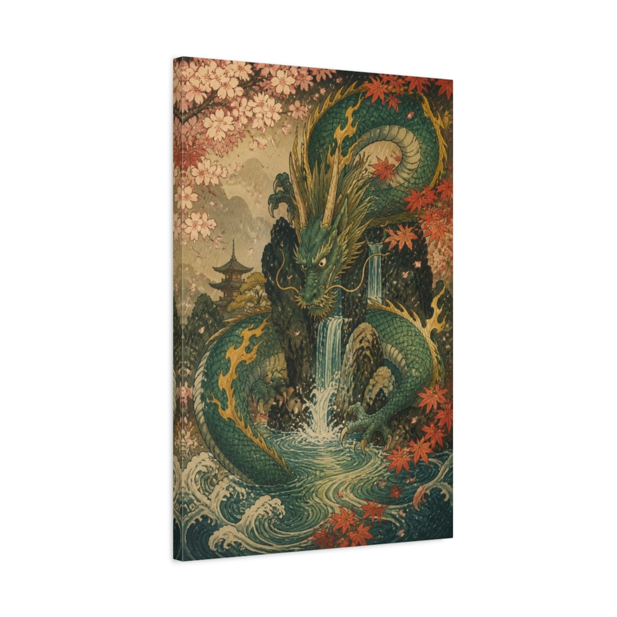 Side Mockup 2. Japanese Guardian Dragon shown as canvas print