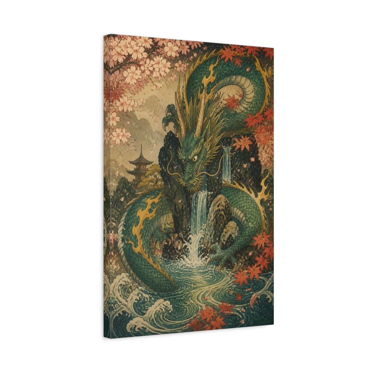 Side Mockup 3. Japanese Guardian Dragon shown as canvas print