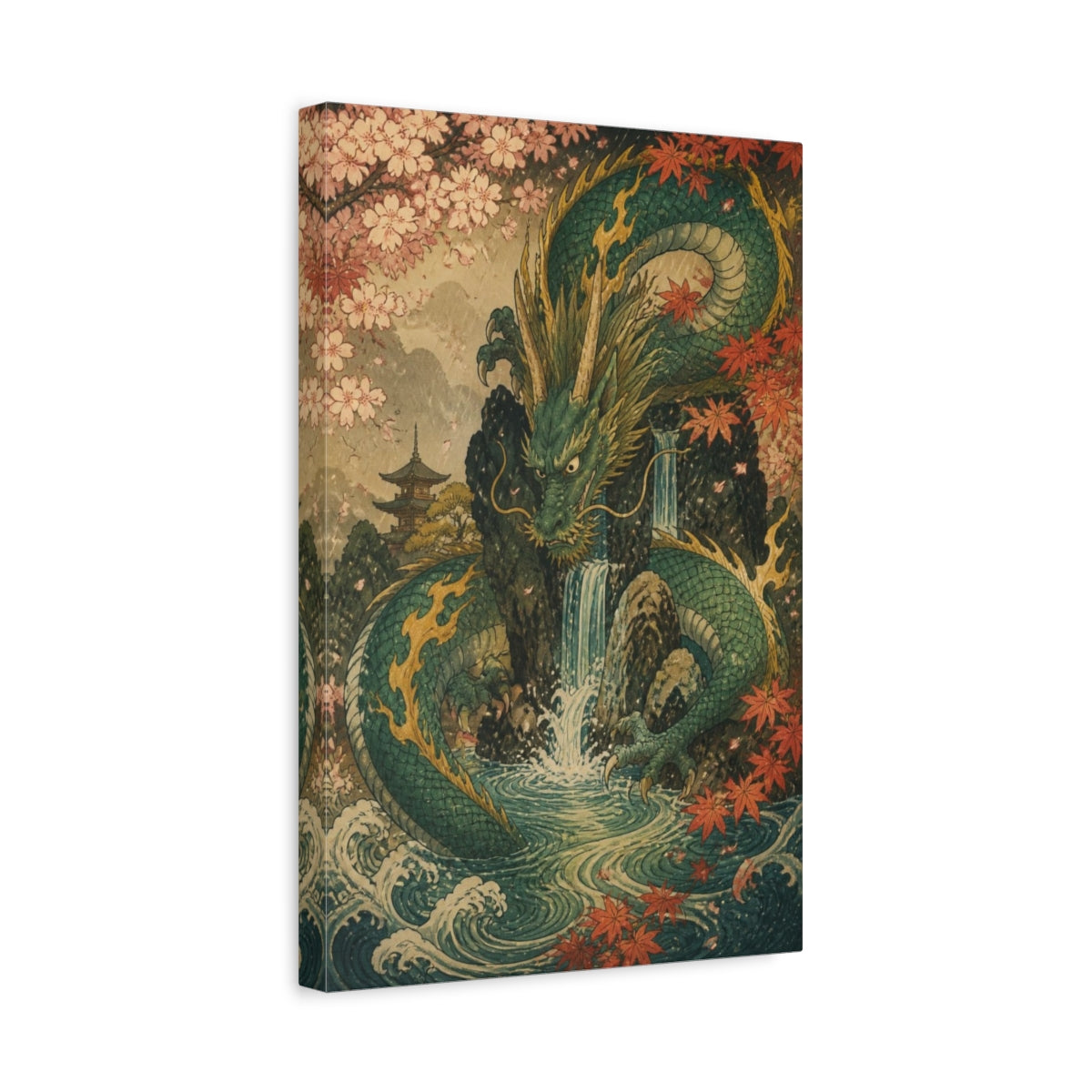 Side Mockup 4. Japanese Guardian Dragon shown as canvas print