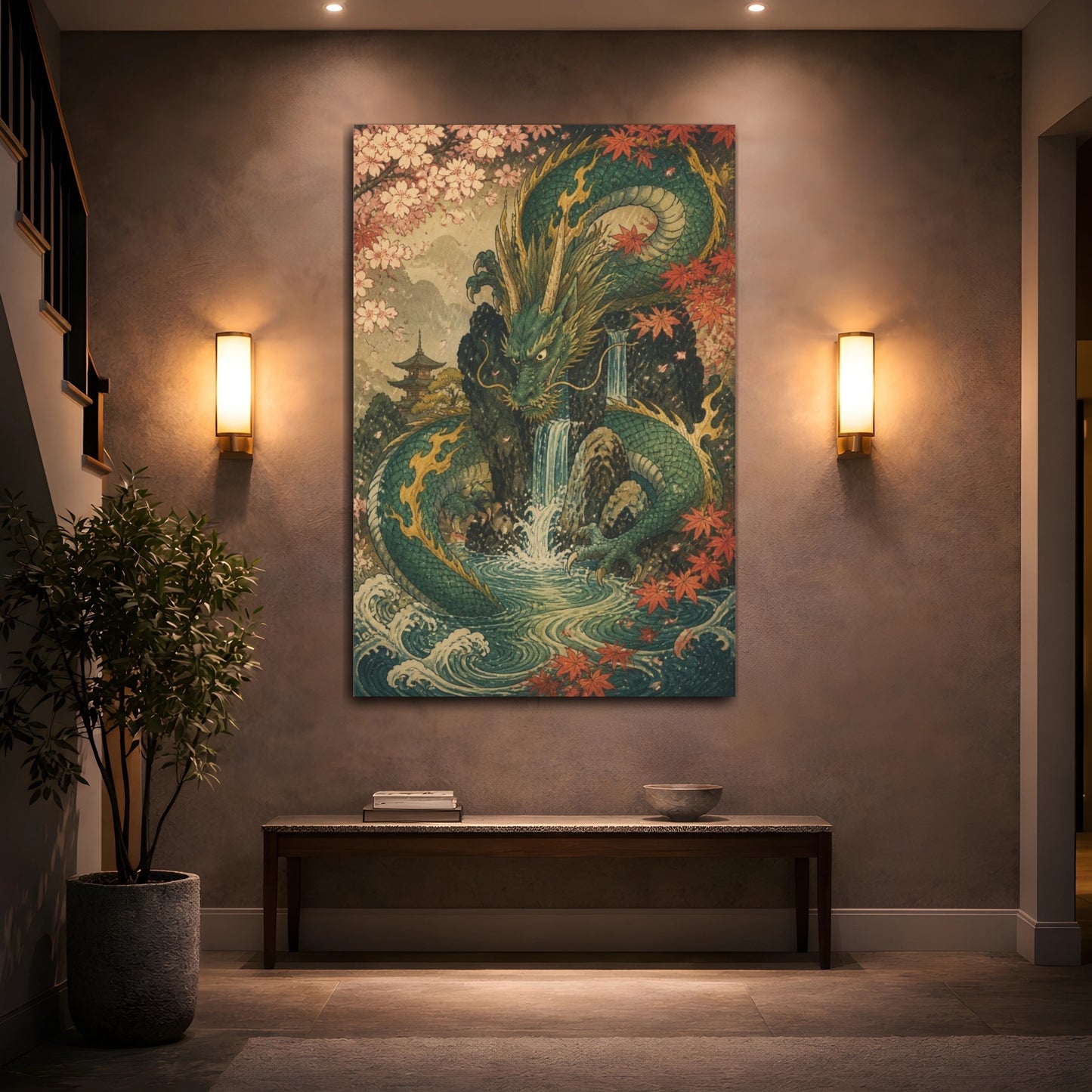 Mockup 2. Japanese Guardian Dragon shown as canvas print
