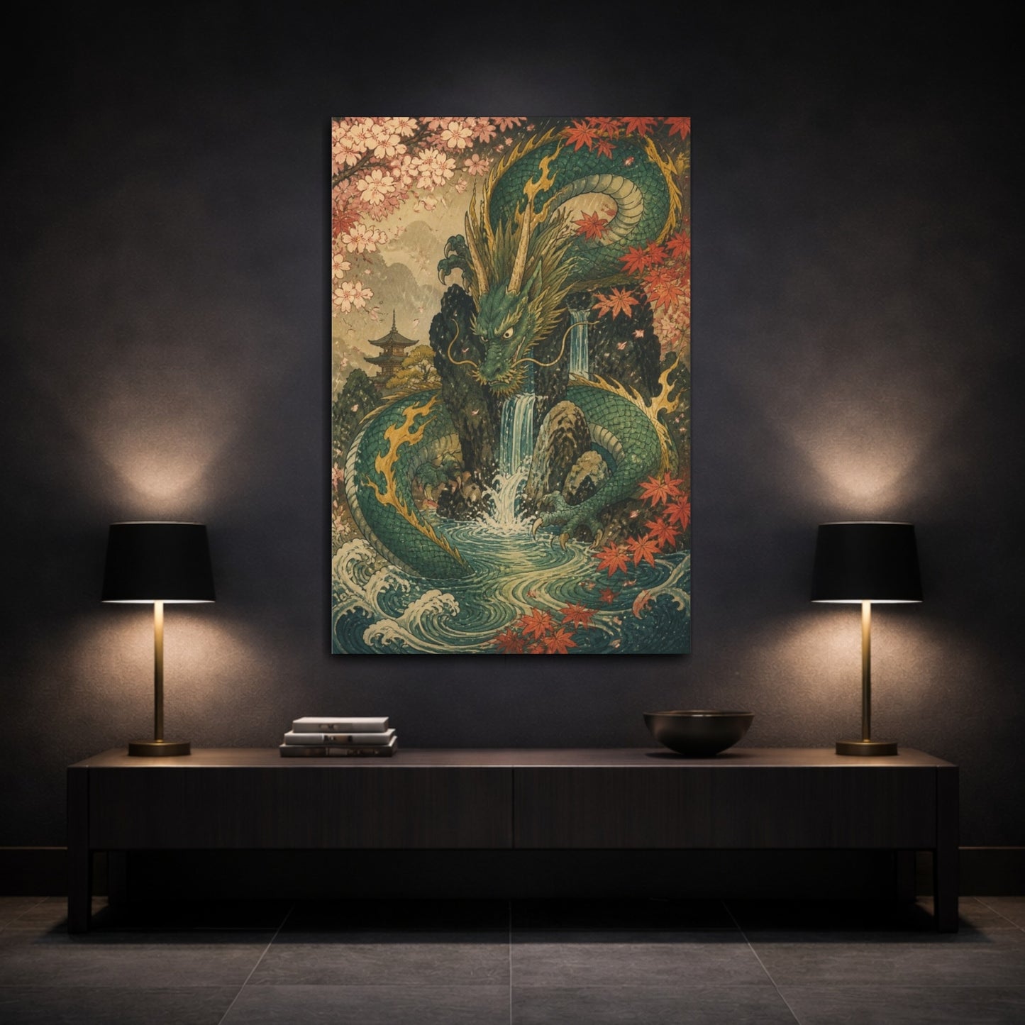 Mockup 3. Japanese Guardian Dragon shown as canvas print