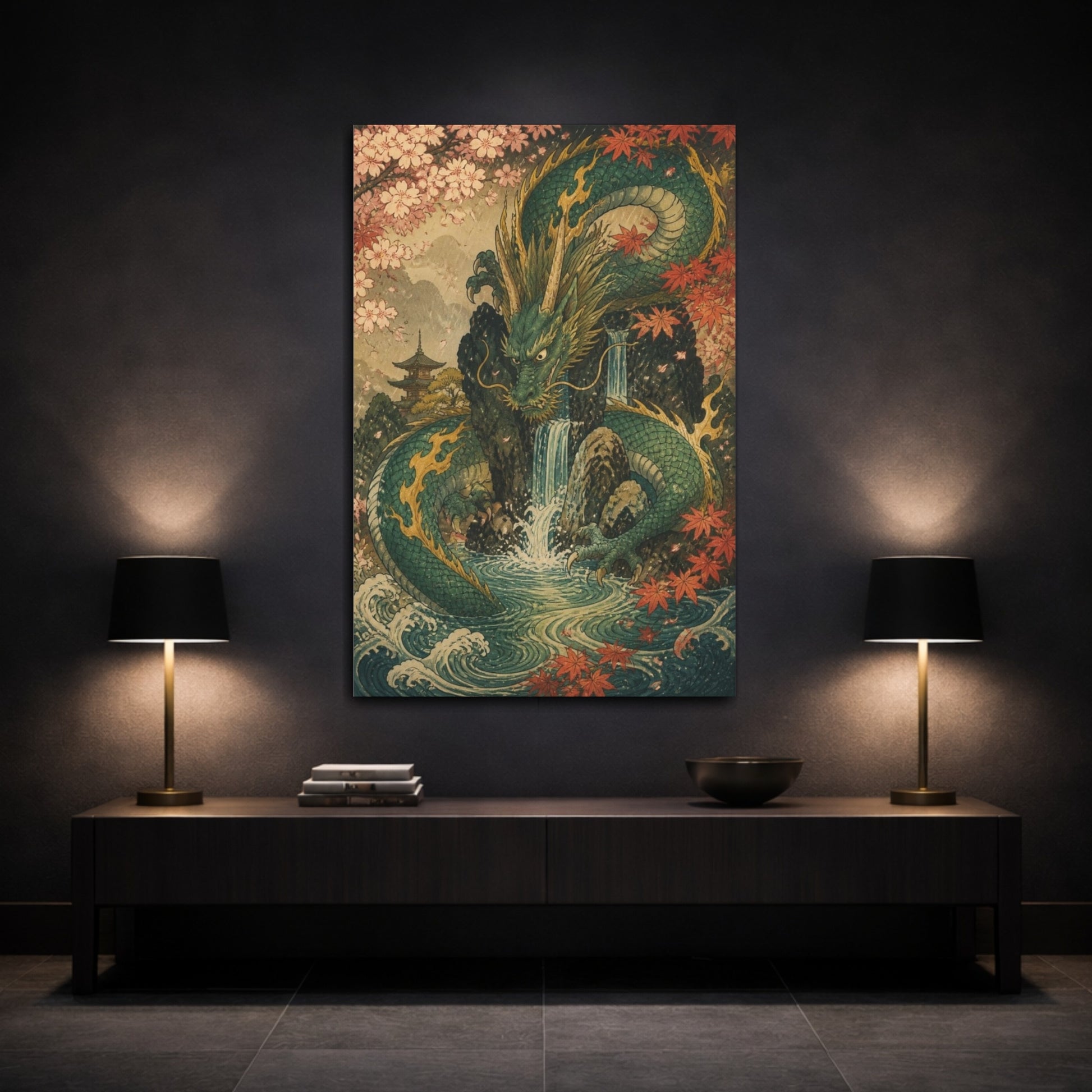 Mockup 3. Japanese Guardian Dragon shown as canvas print