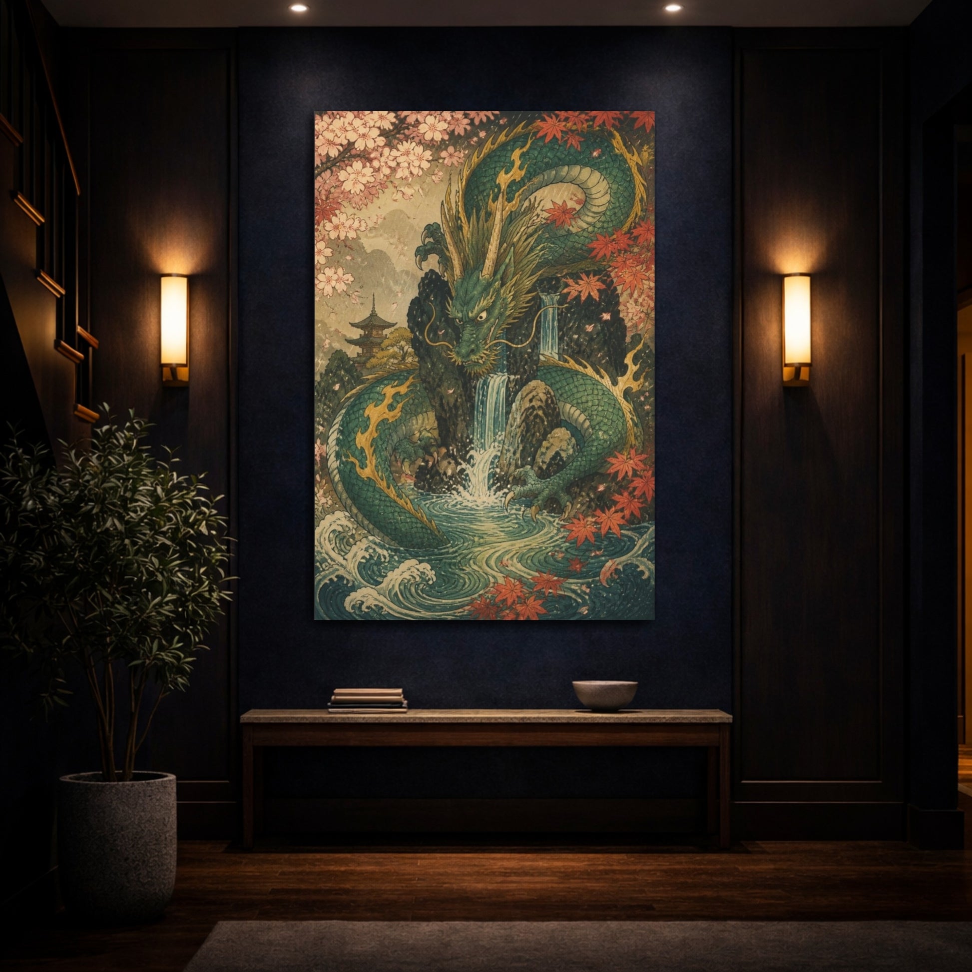 Mockup 4. Japanese Guardian Dragon shown as canvas print