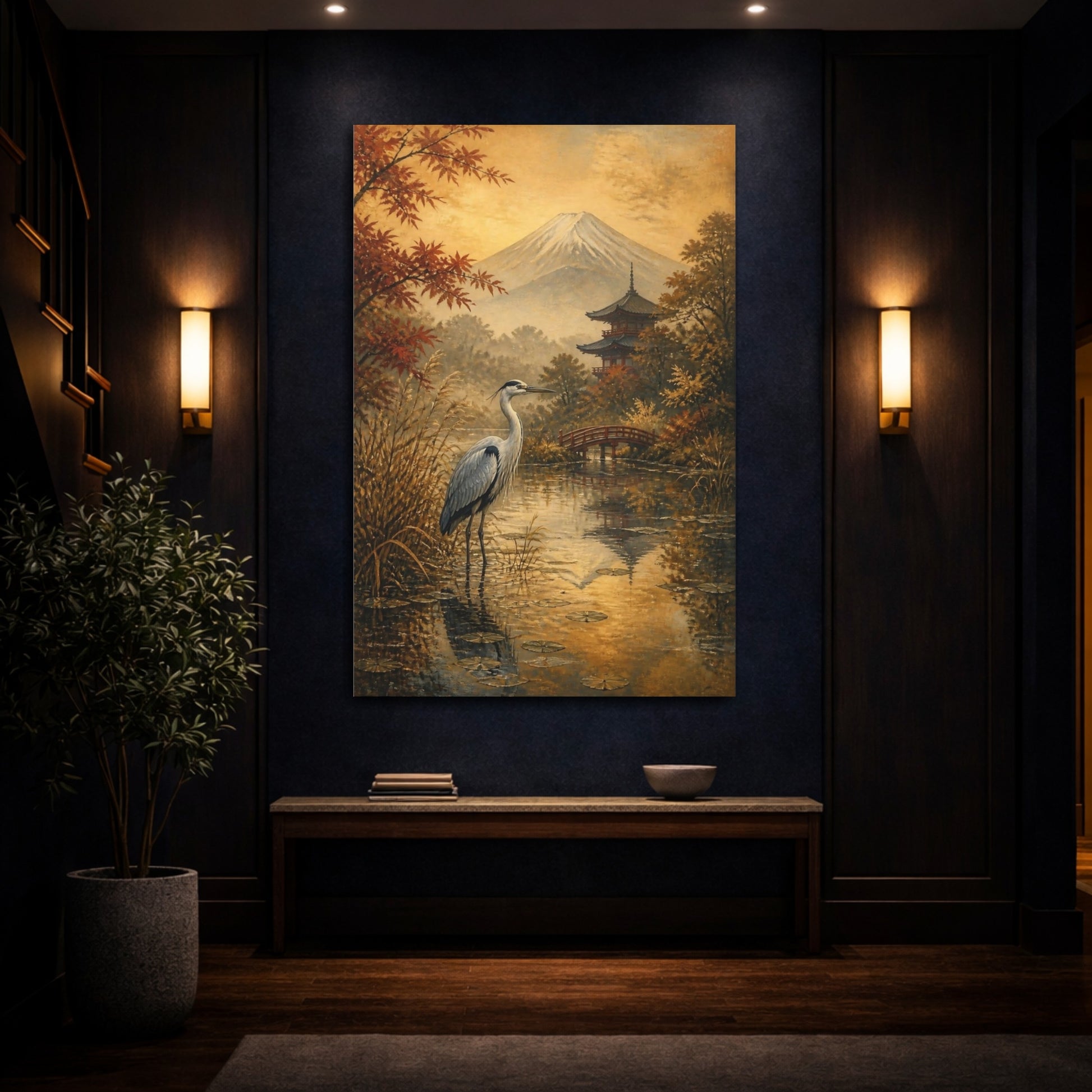 Mockup 4. Japanese Heron At Fuji shown as canvas print