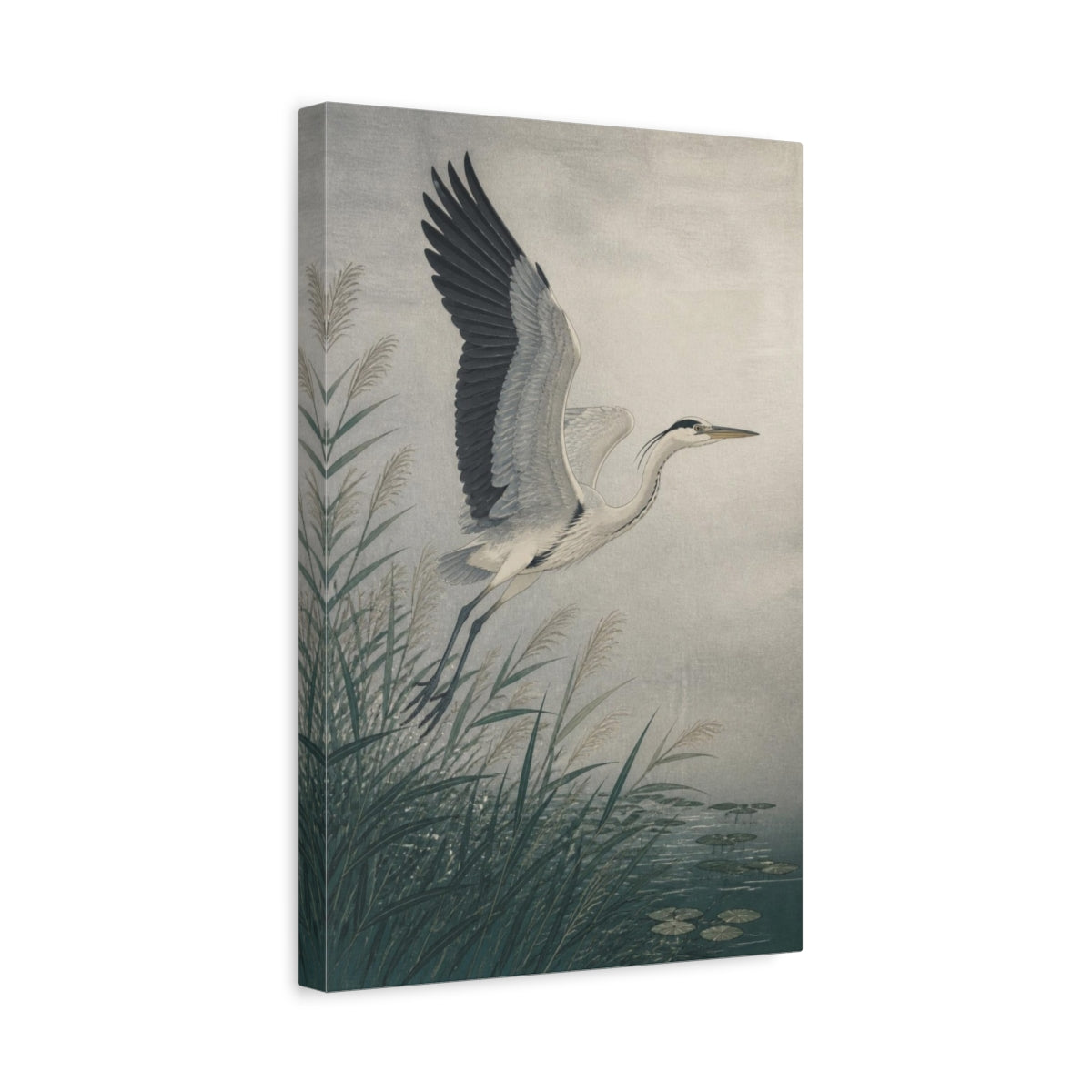 Side Mockup 4. Japanese Heron In Reeds shown as canvas print