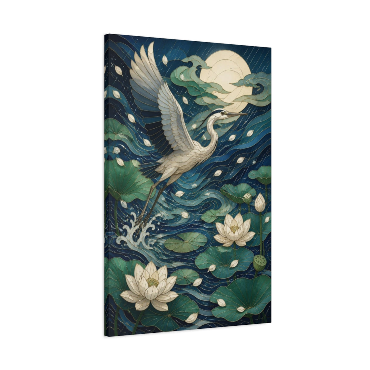 Main Mockup. Japanese Heron Lotus shown as canvas print