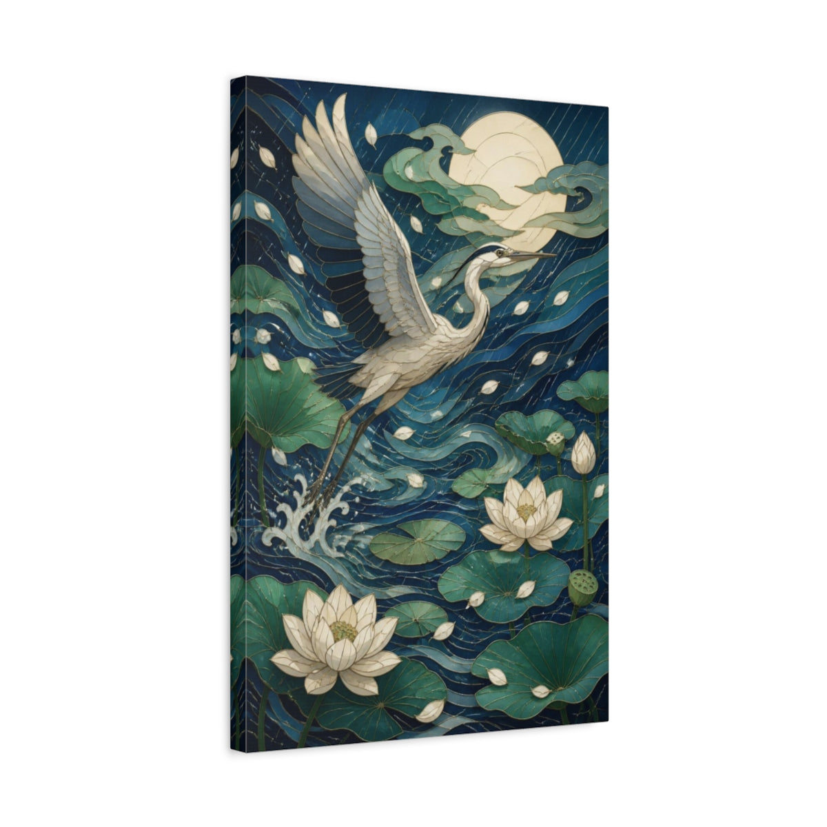 Side Mockup 3. Japanese Heron Lotus shown as canvas print