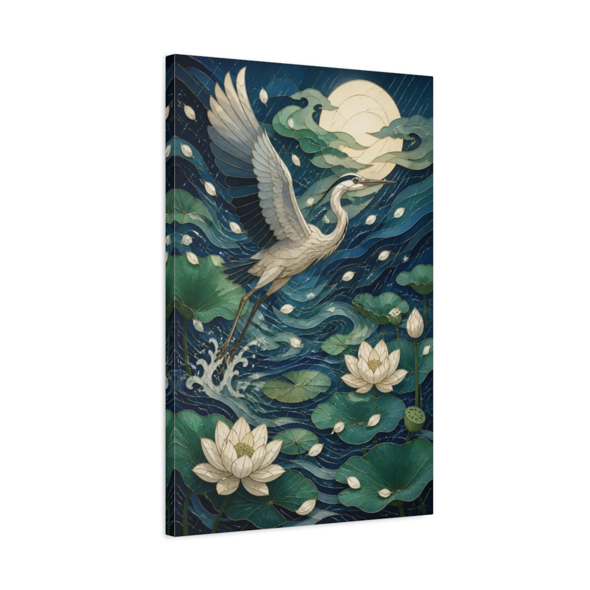 Side Mockup 2. Japanese Heron Lotus shown as canvas print