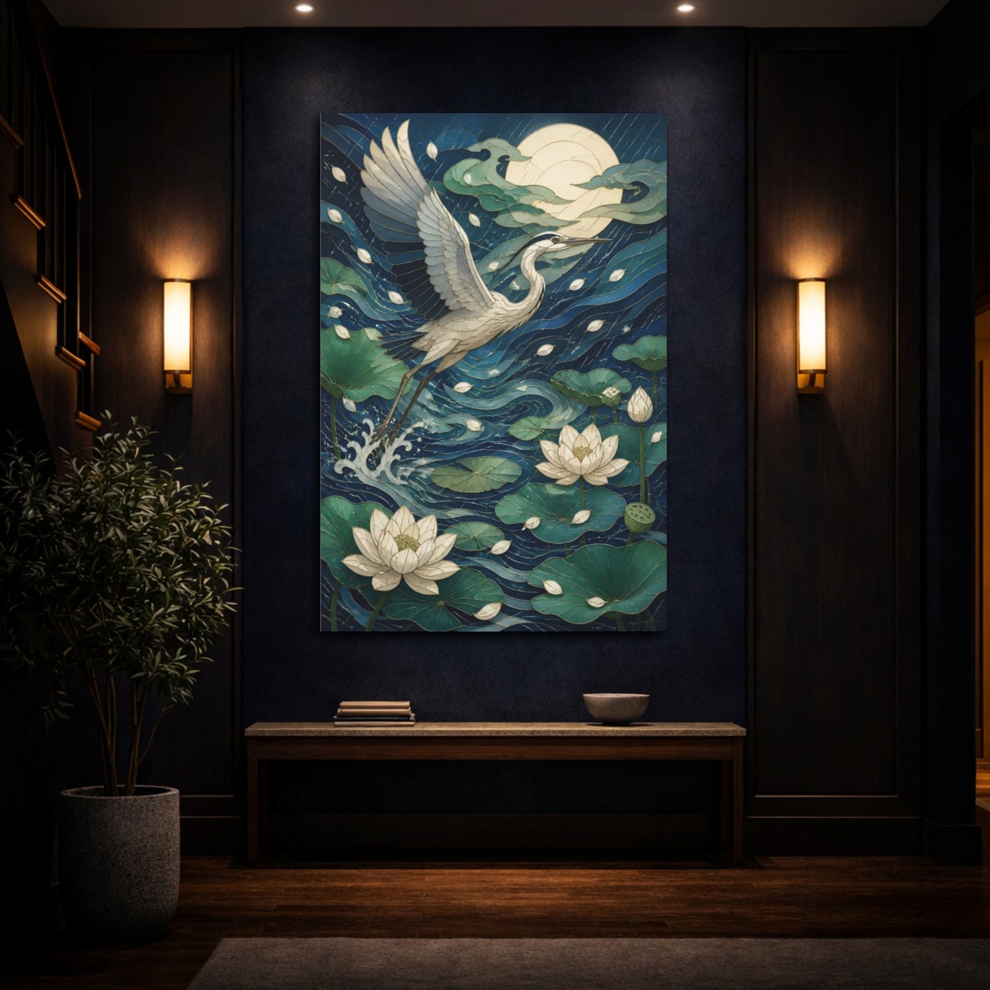 Mockup 4. Japanese Heron Lotus shown as canvas print