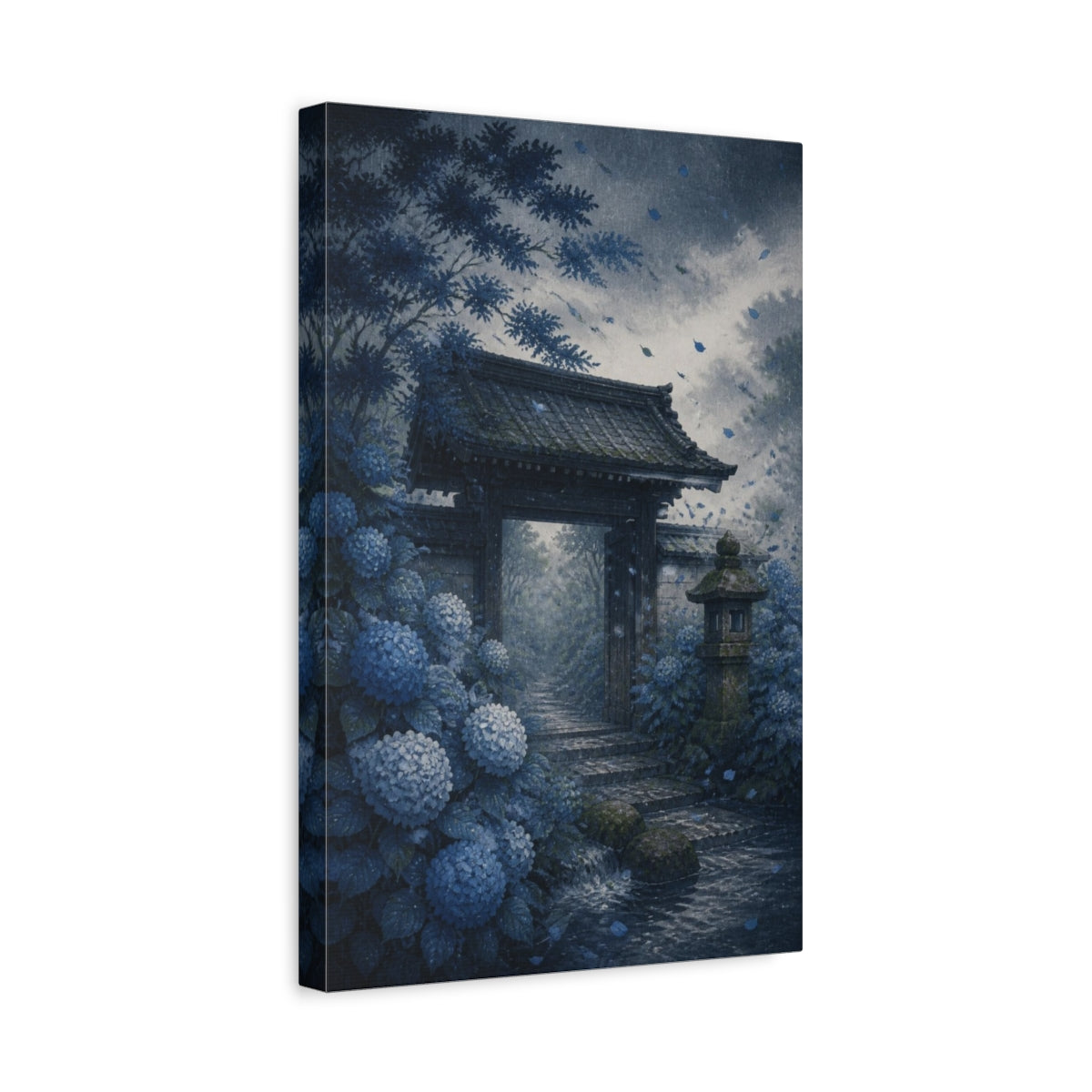 Side Mockup 4. Japanese Hydrangea Garden Gate shown as canvas print