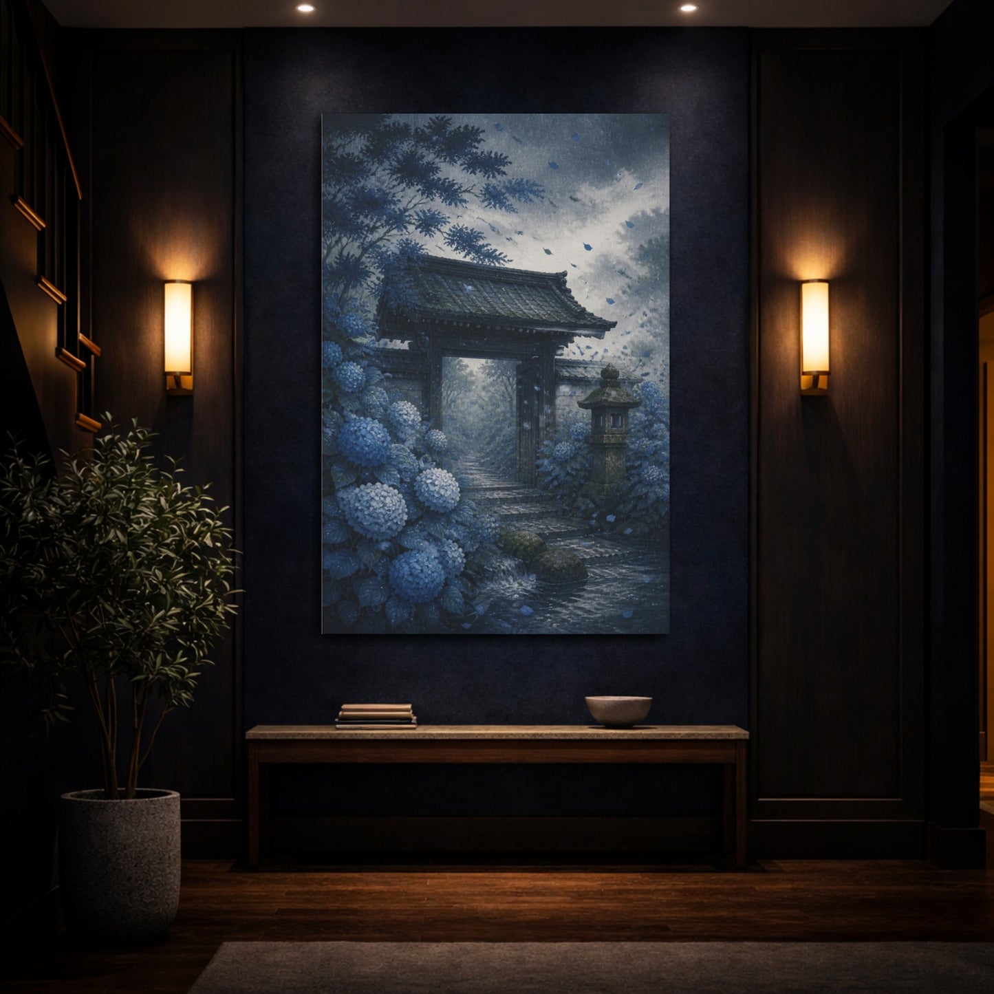 Mockup 4. Japanese Hydrangea Garden Gate shown as canvas print