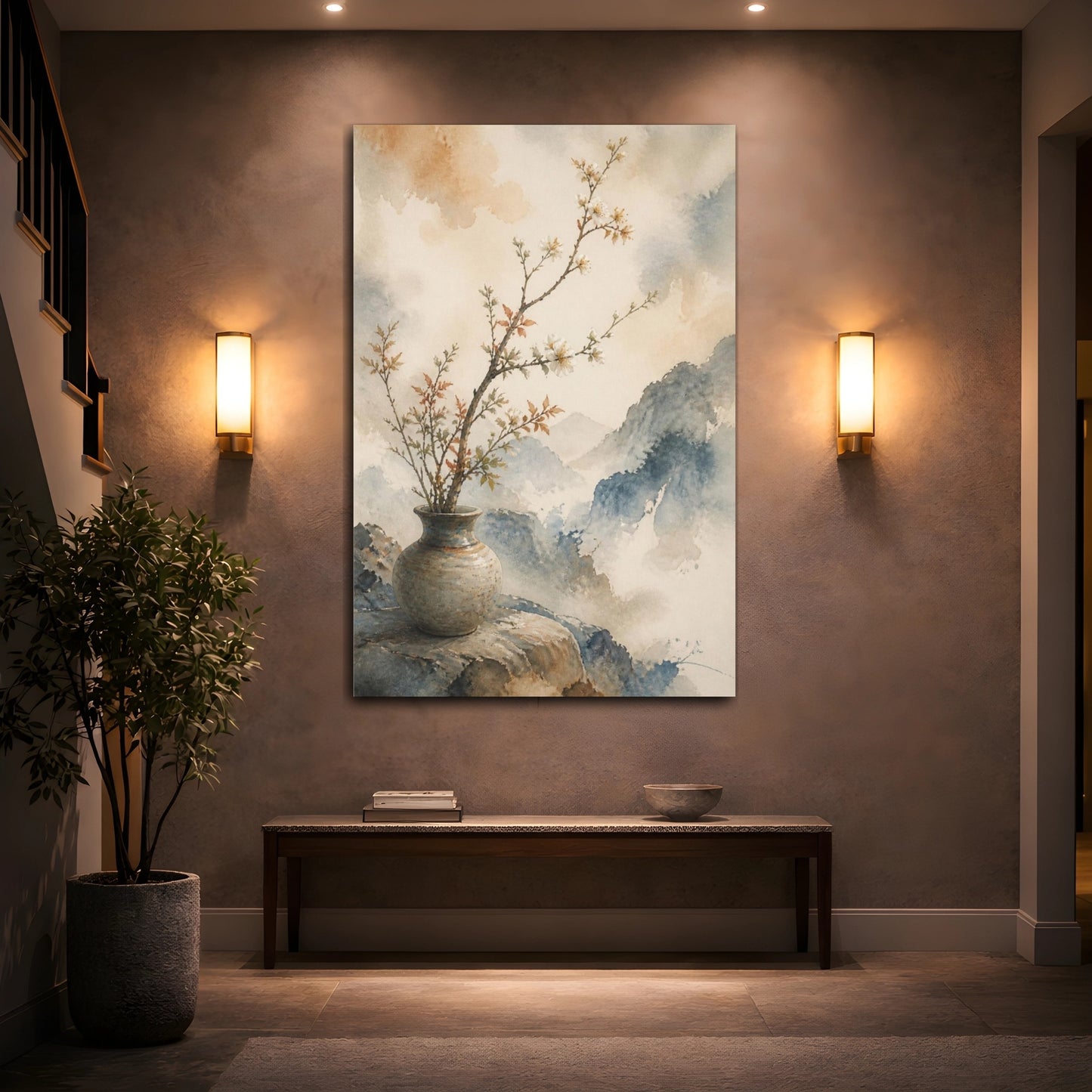 Mockup 2. Japanese Ikebana Branch shown as canvas print