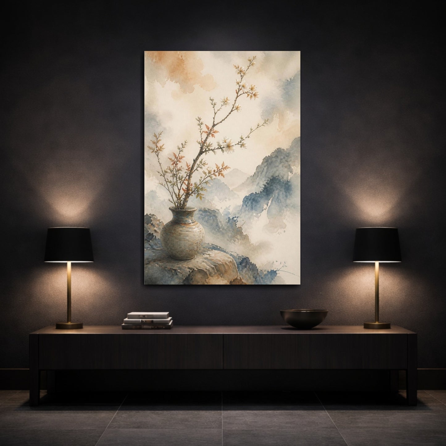 Mockup 3. Japanese Ikebana Branch shown as canvas print