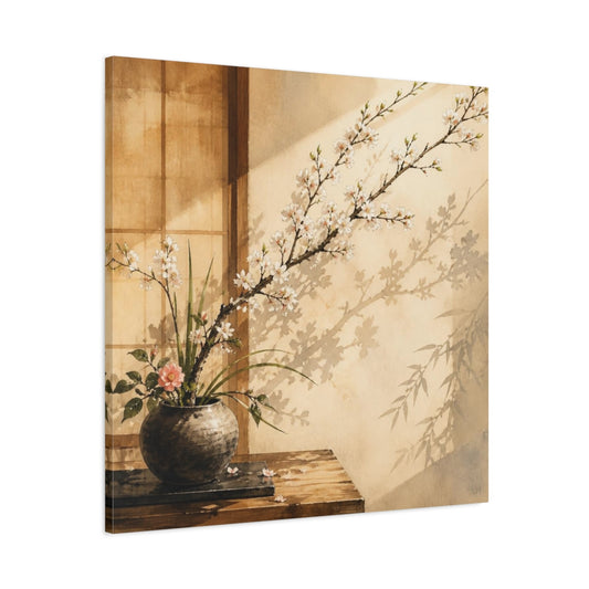 Main Mockup. Japanese Ikebana Cherry Branch shown as canvas print