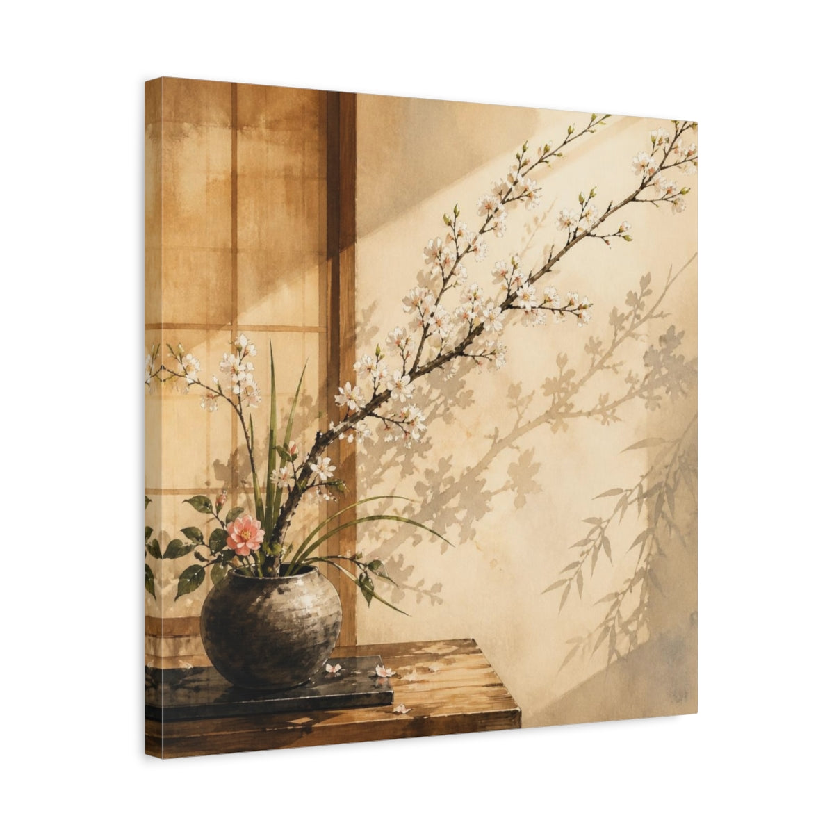 Side Mockup 5. Japanese Ikebana Cherry Branch shown as canvas print