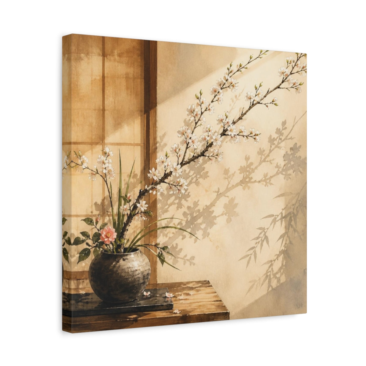 Side Mockup 6. Japanese Ikebana Cherry Branch shown as canvas print