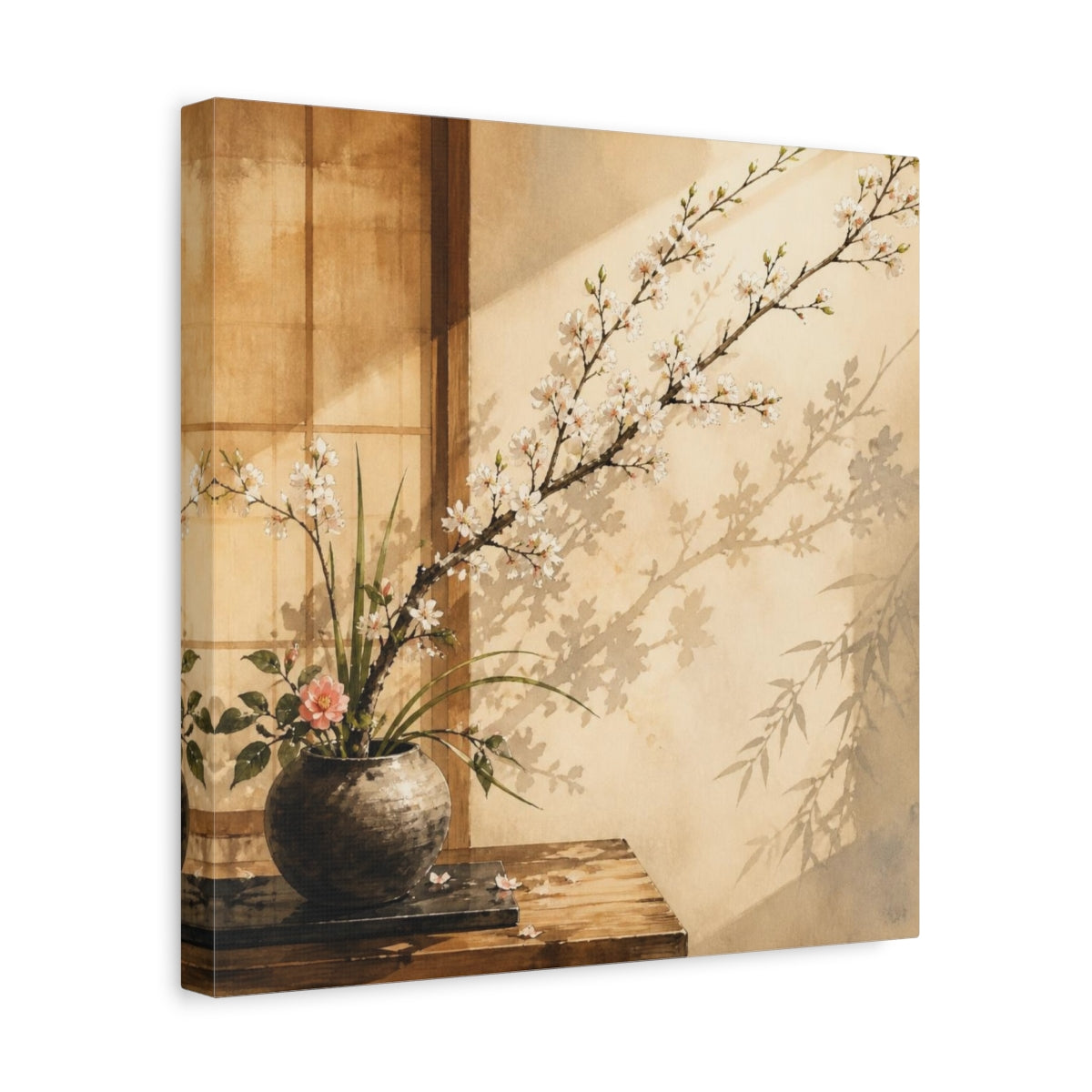 Side Mockup 7. Japanese Ikebana Cherry Branch shown as canvas print