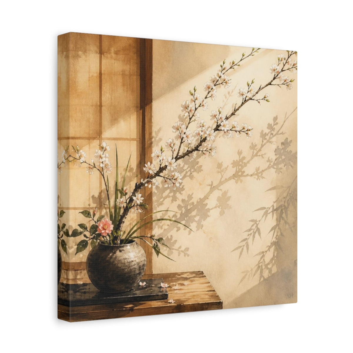 Side Mockup 8. Japanese Ikebana Cherry Branch shown as canvas print