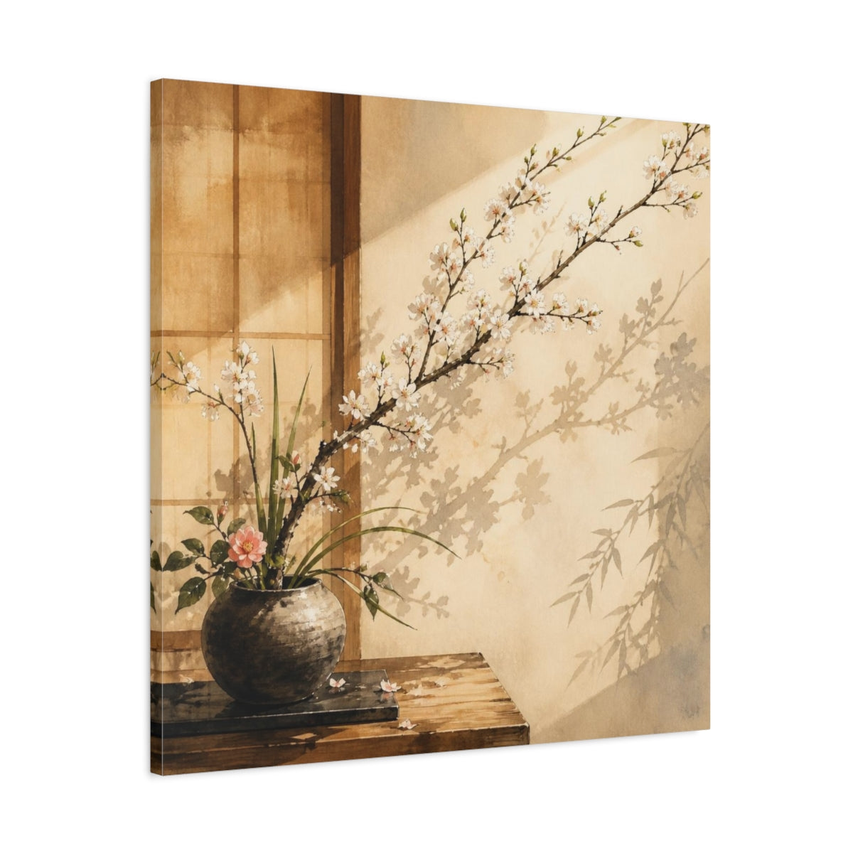 Side Mockup 3. Japanese Ikebana Cherry Branch shown as canvas print