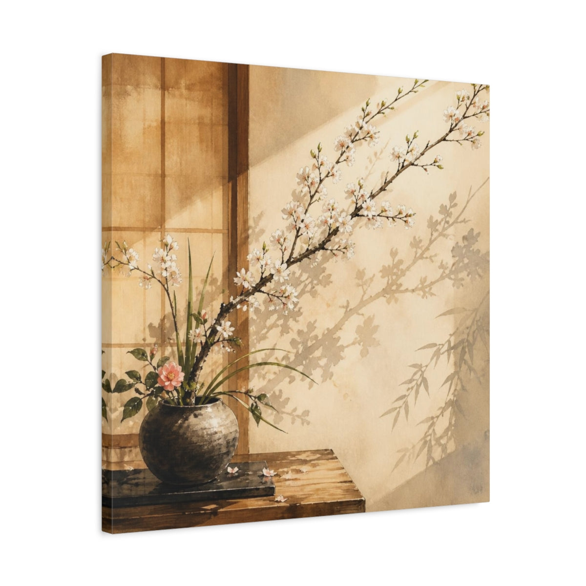 Side Mockup 4. Japanese Ikebana Cherry Branch shown as canvas print