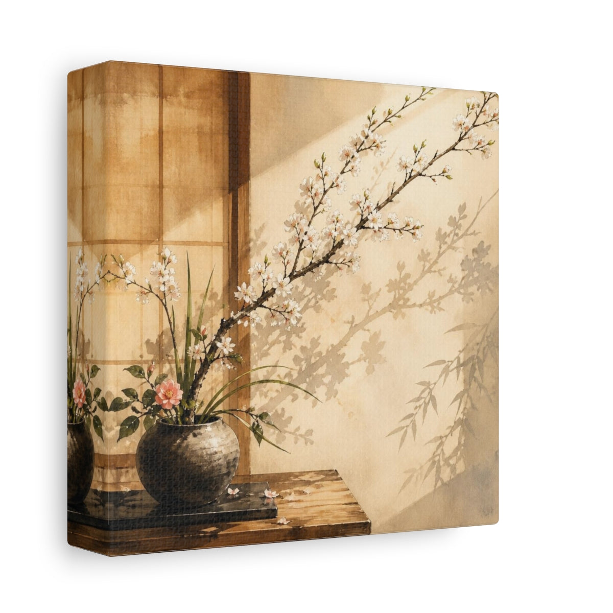 Side Mockup 2. Japanese Ikebana Cherry Branch shown as canvas print