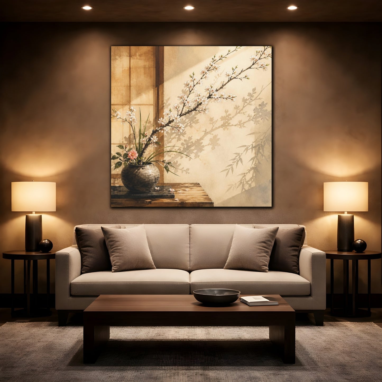 Mockup 2. Japanese Ikebana Cherry Branch shown as canvas print