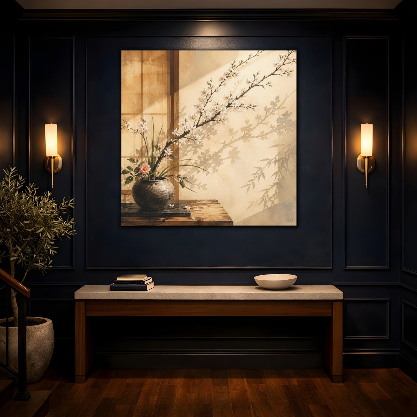 Mockup 4. Japanese Ikebana Cherry Branch shown as canvas print