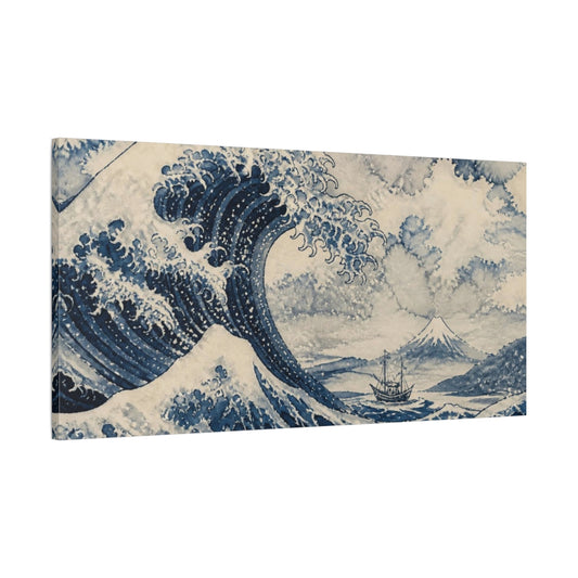 Main Mockup. Japanese Indigo Wave shown as canvas print