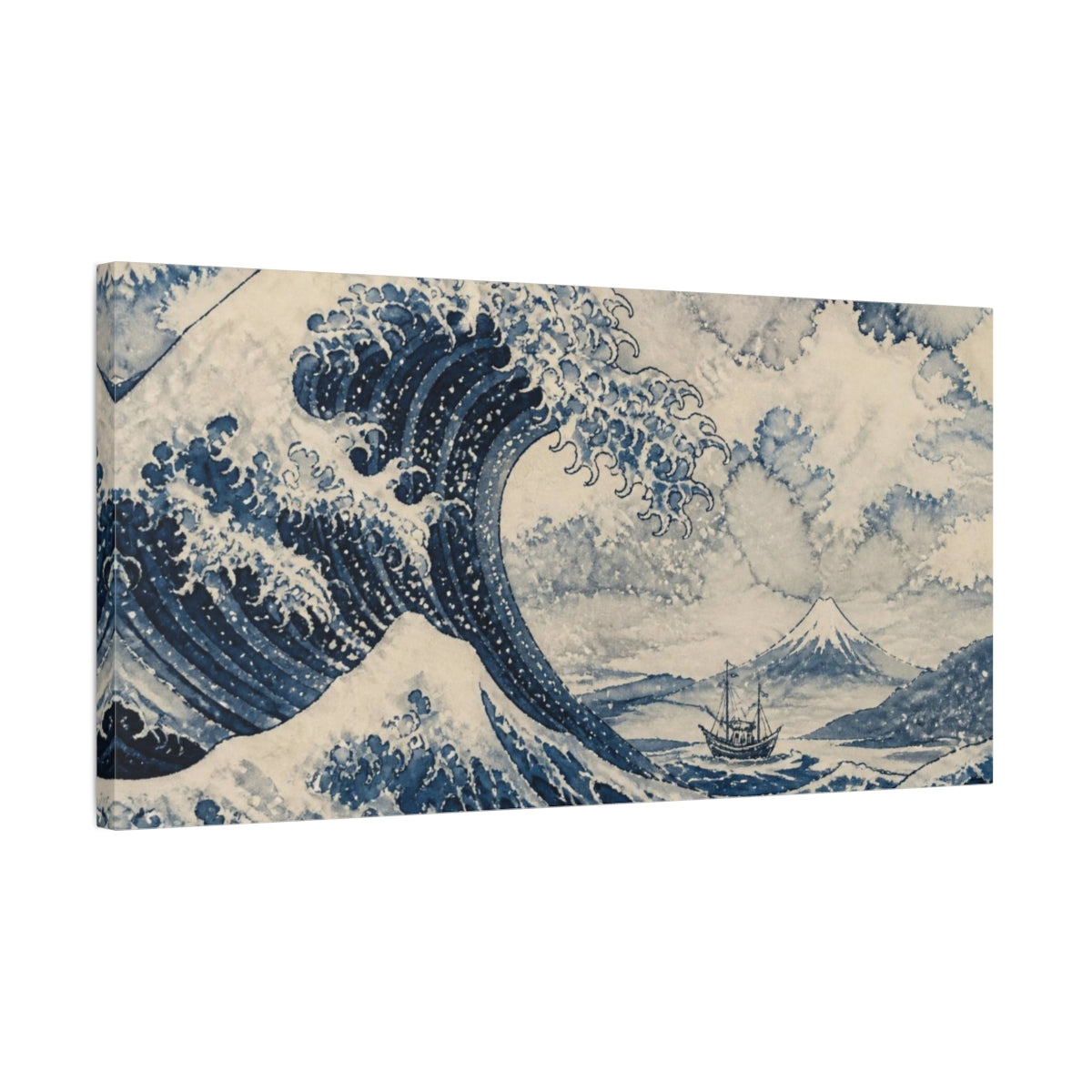 Side Mockup 1. Japanese Indigo Wave shown as canvas print