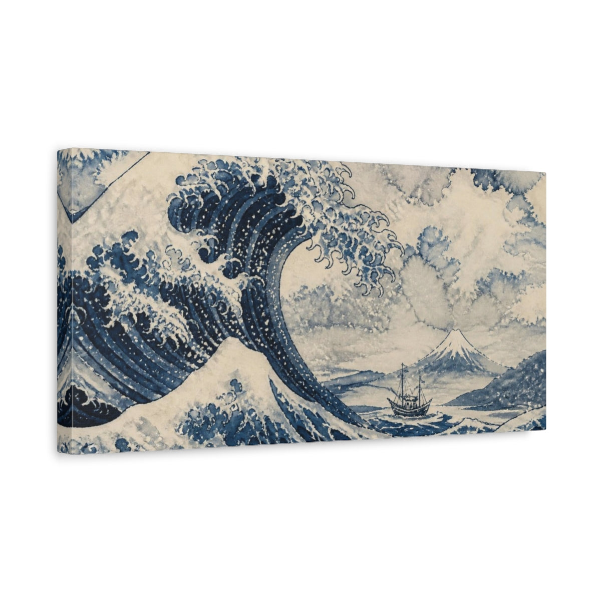 Side Mockup 3. Japanese Indigo Wave shown as canvas print