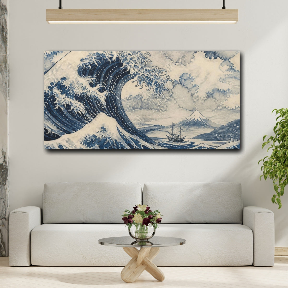 Mockup 2. Japanese Indigo Wave shown as canvas print